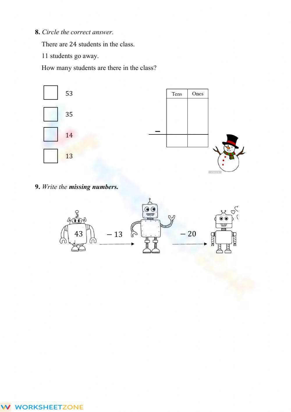 Practice Subtraction within 100 no regrouping - Page 2