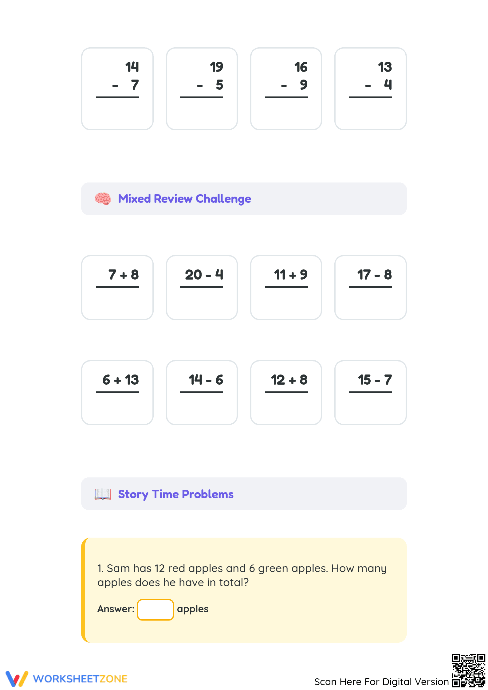 Addition and Subtraction to 20 Worksheet | Ready Math - Page 2