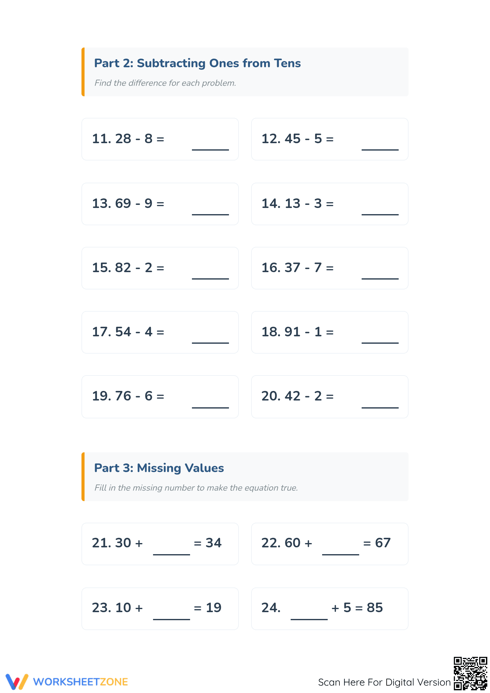 Printable Tens and Ones Addition and Subtraction Worksheet - Page 2