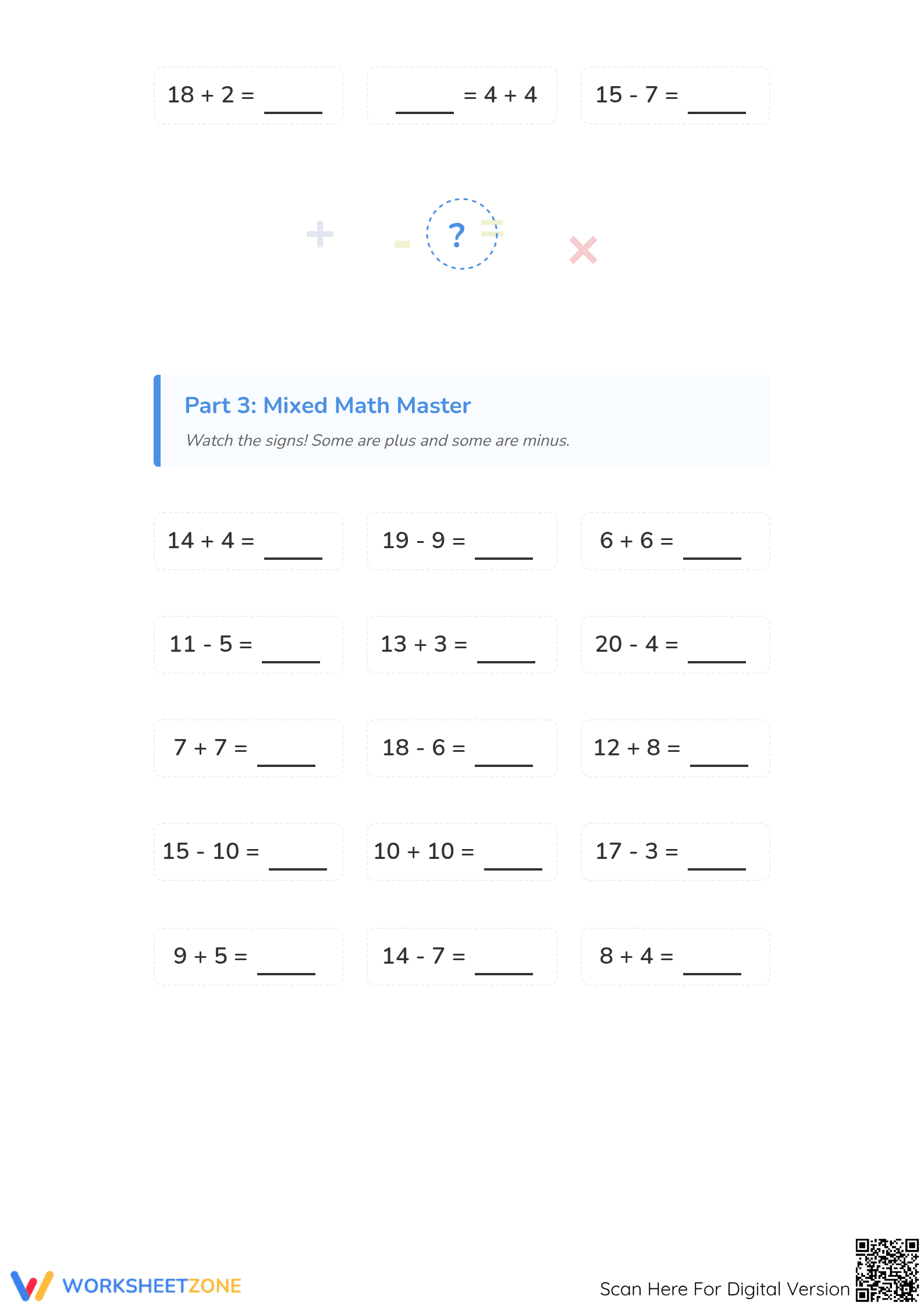 Grade 1 Mixed Operations — Printable No-Prep Worksheet - Page 2