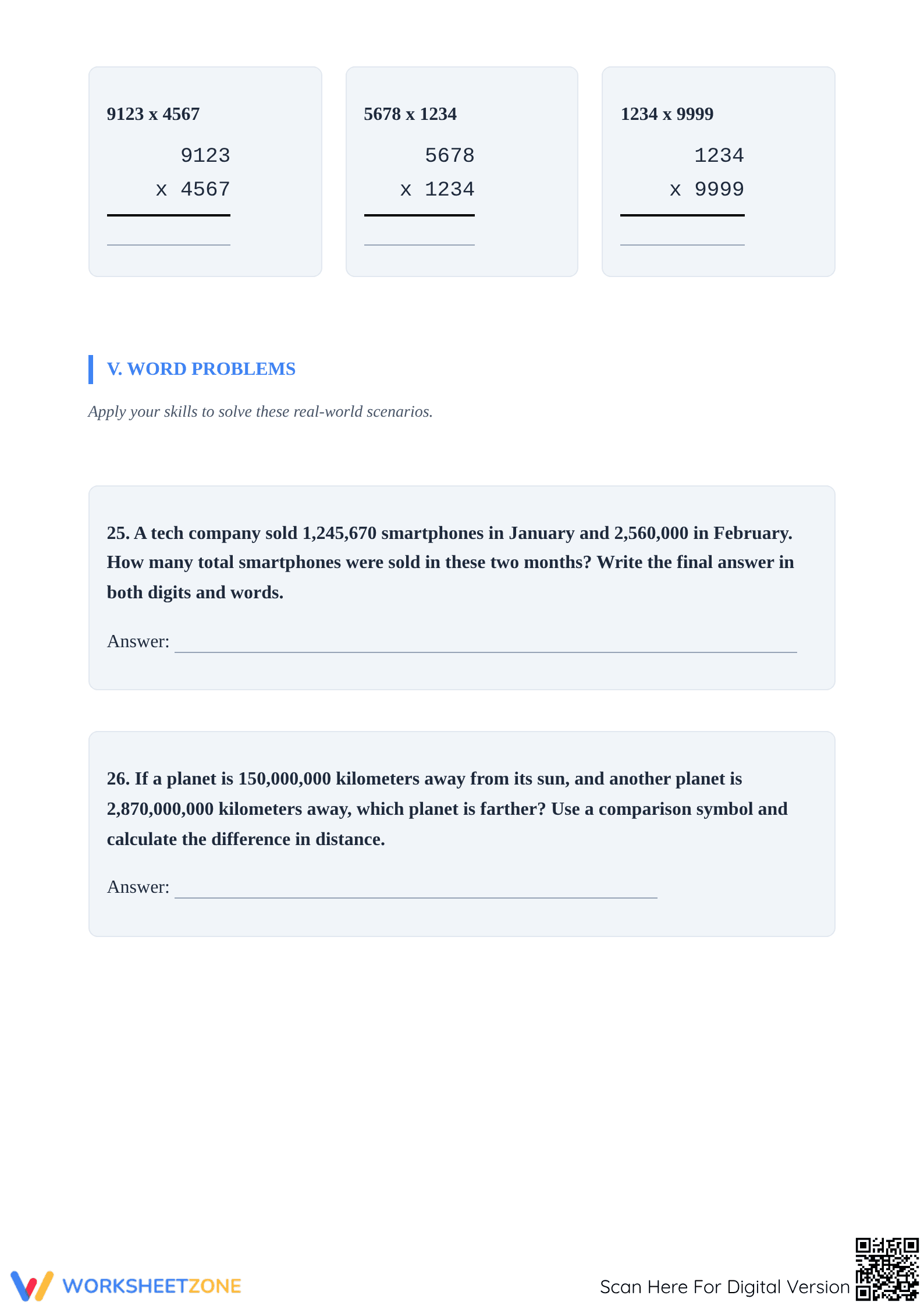 Printable Math Quiz: Large Numbers & Operations — Grade 6-10 - Page 5