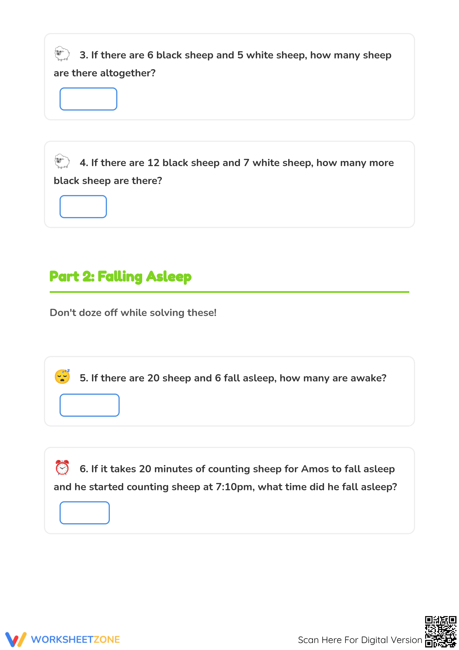 Printable Counting Sheep Math Word Problems | Grade 1 - Page 2