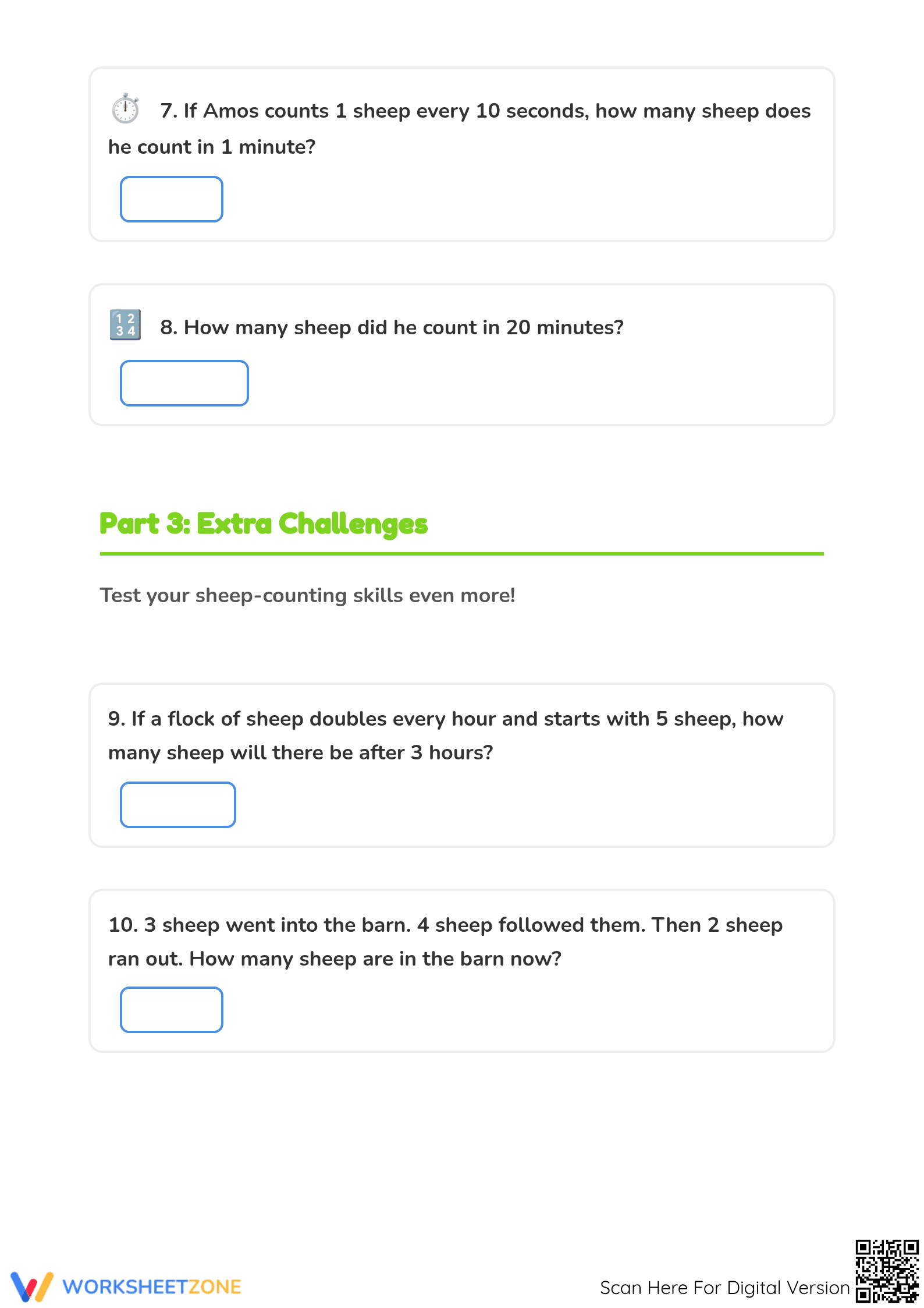 Printable Counting Sheep Math Word Problems | Grade 1 - Page 3
