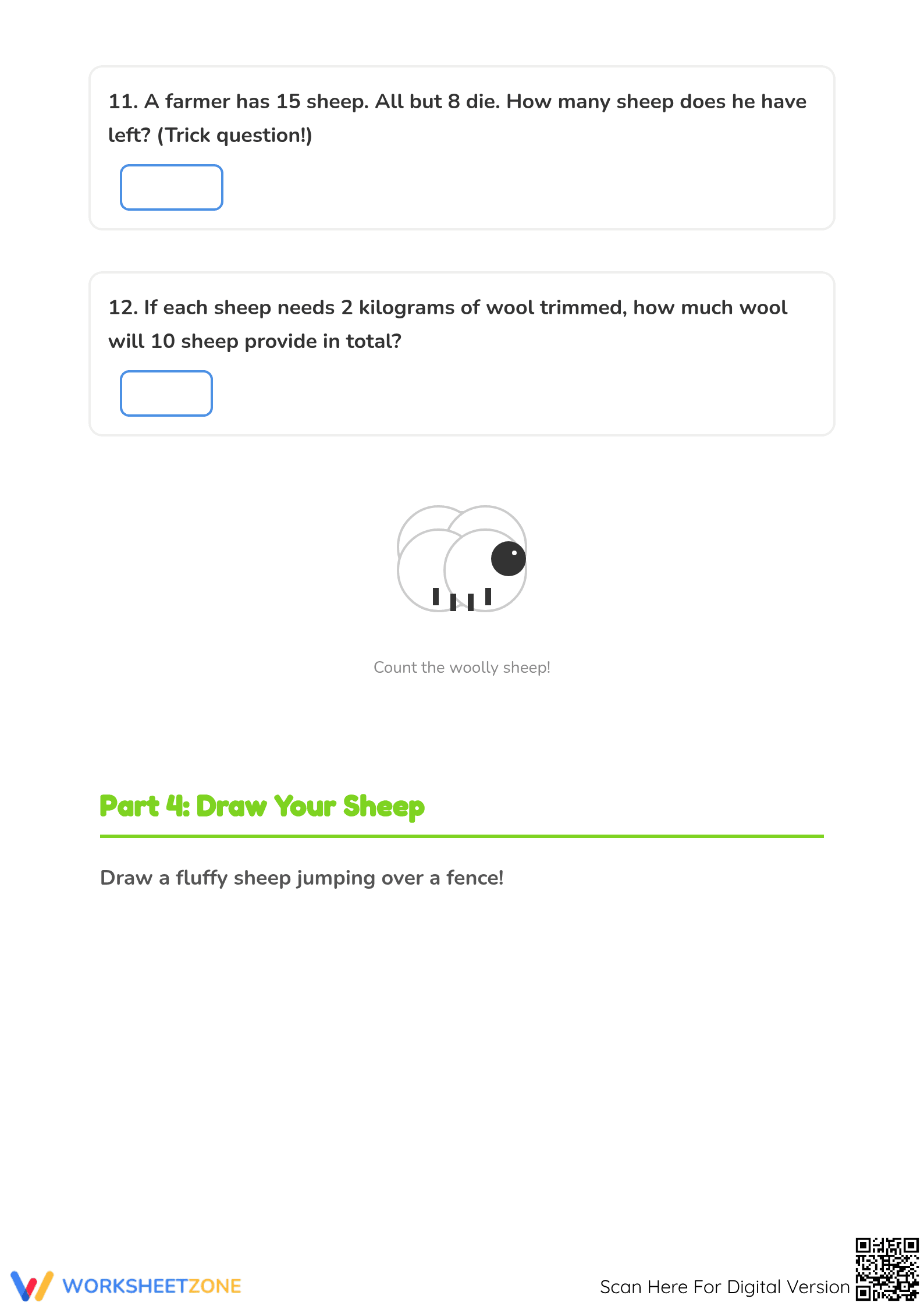 Printable Counting Sheep Math Word Problems | Grade 1 - Page 4