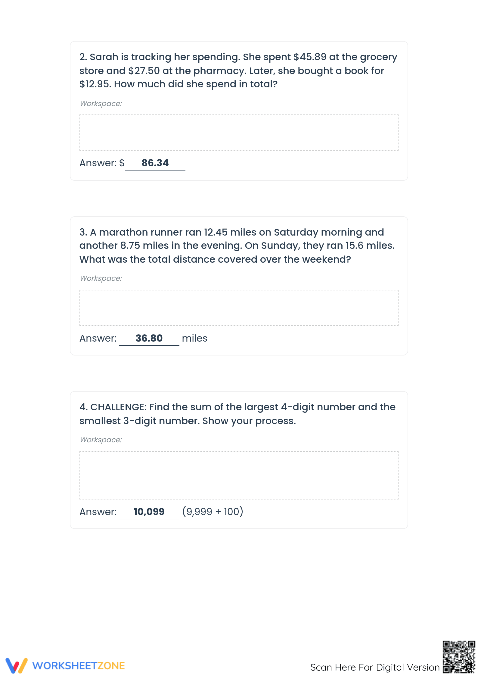 Essential Addition with Regrouping & Decimals Worksheet - Page 4