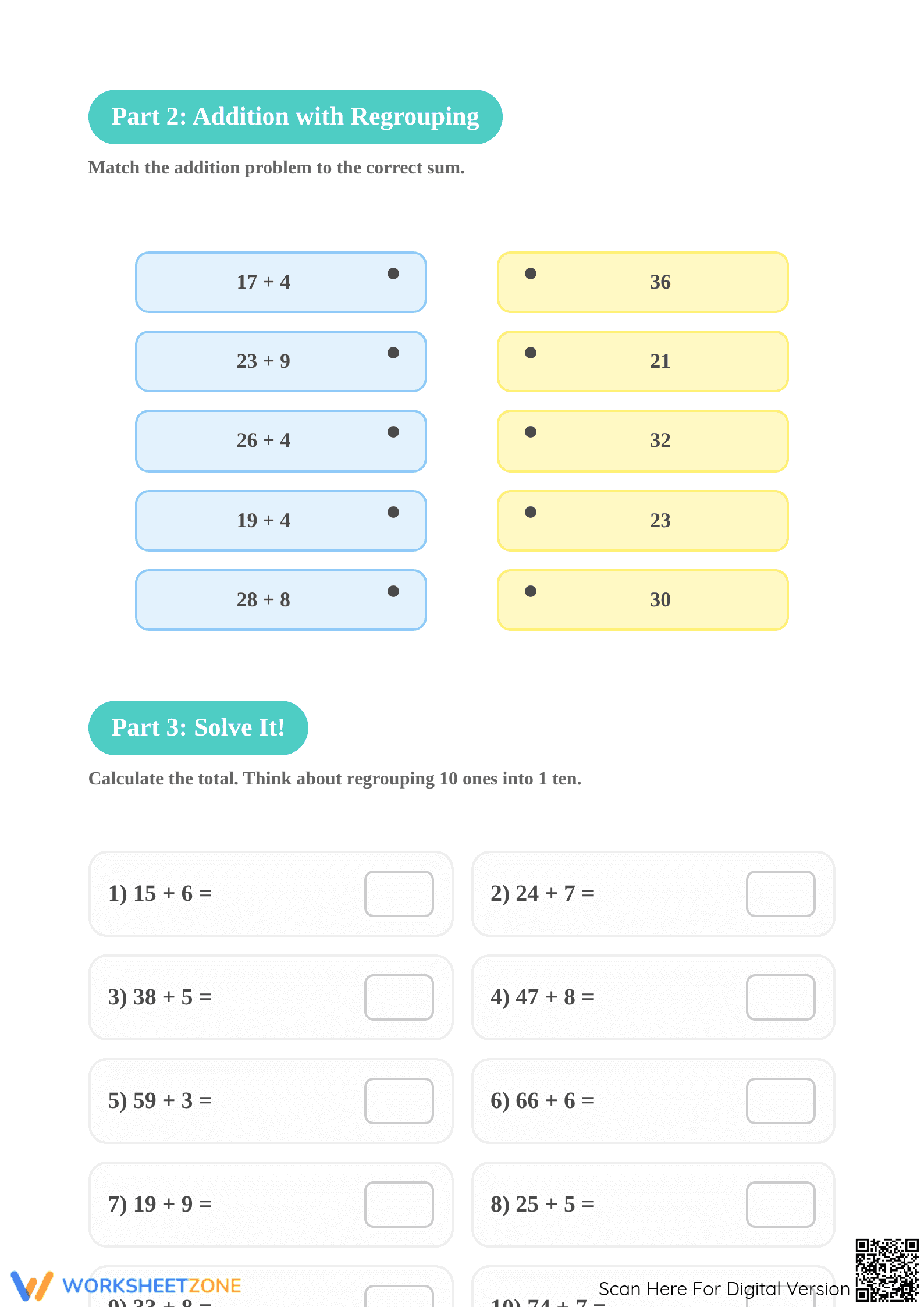 Essential Grade 1 Addition with Regrouping Worksheet - Page 2