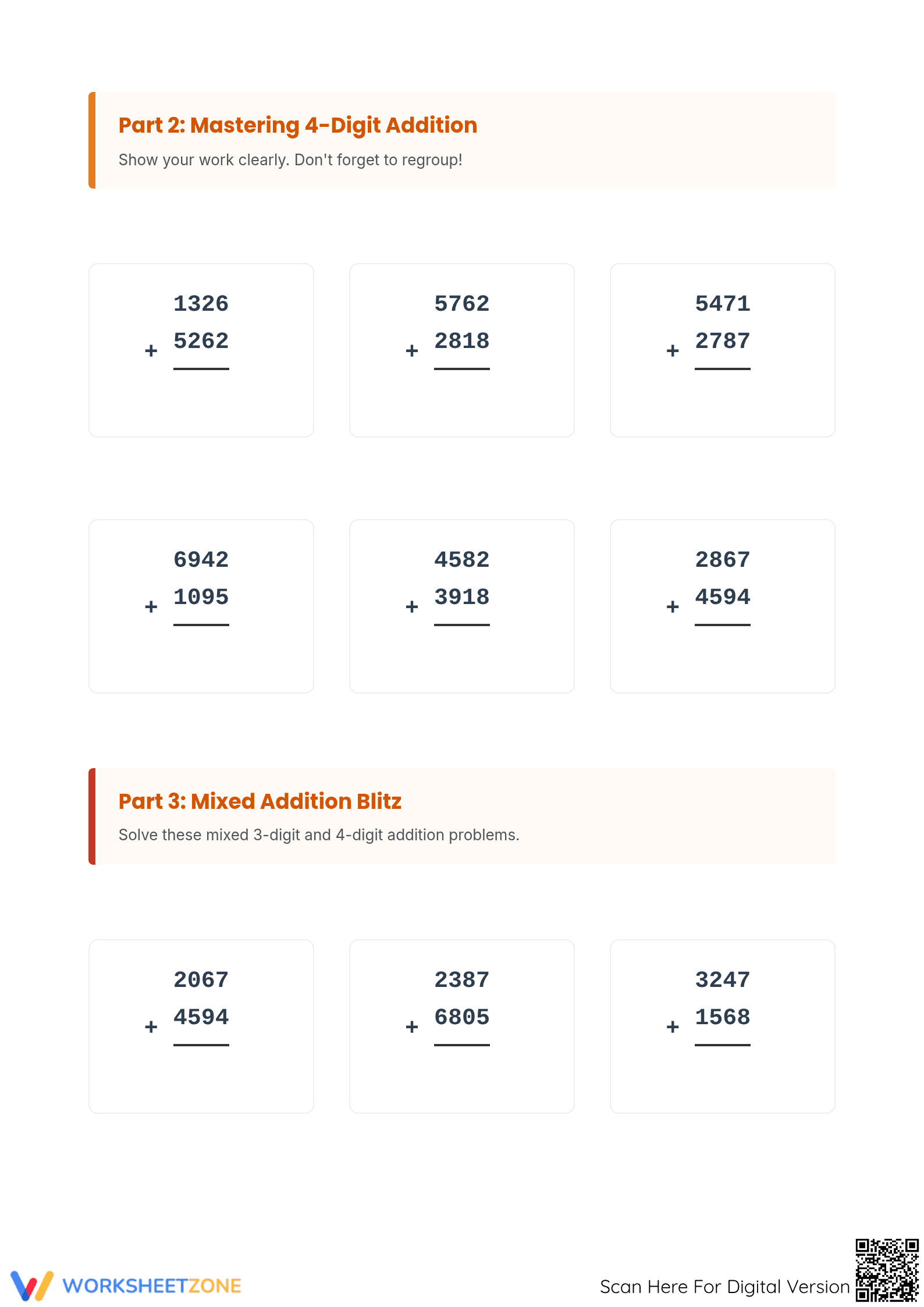 Regrouping Addition Worksheet | Essential Grade 4 Math - Page 2
