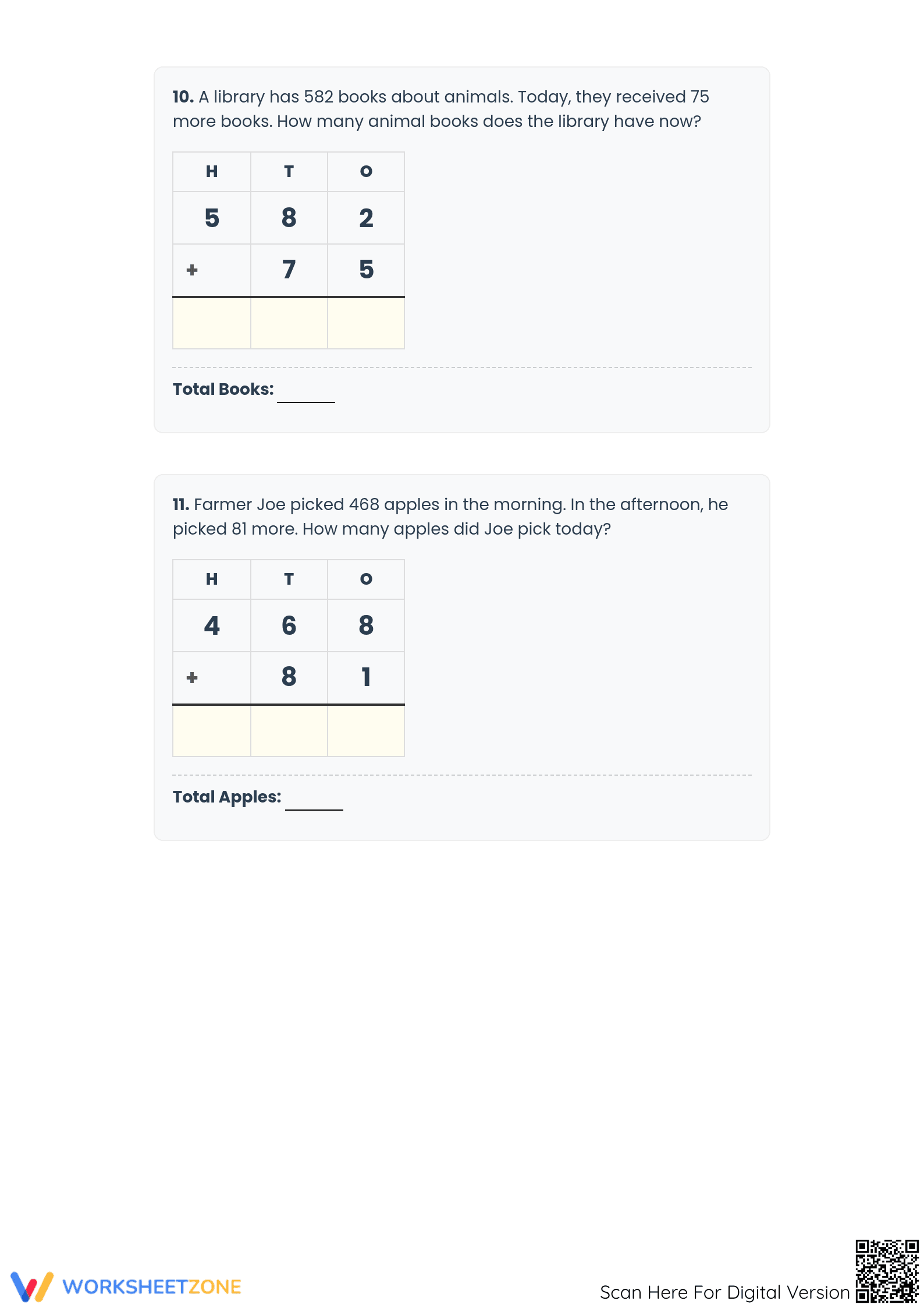 Essential 3-Digit to 2-Digit Addition Aligned Worksheet - Page 3