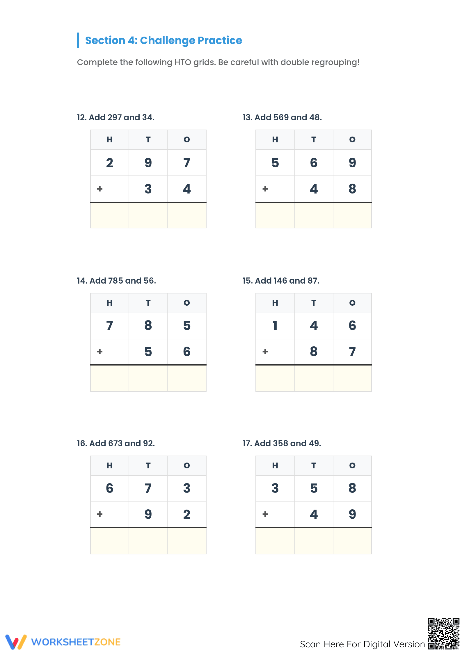 Essential 3-Digit to 2-Digit Addition Aligned Worksheet - Page 4