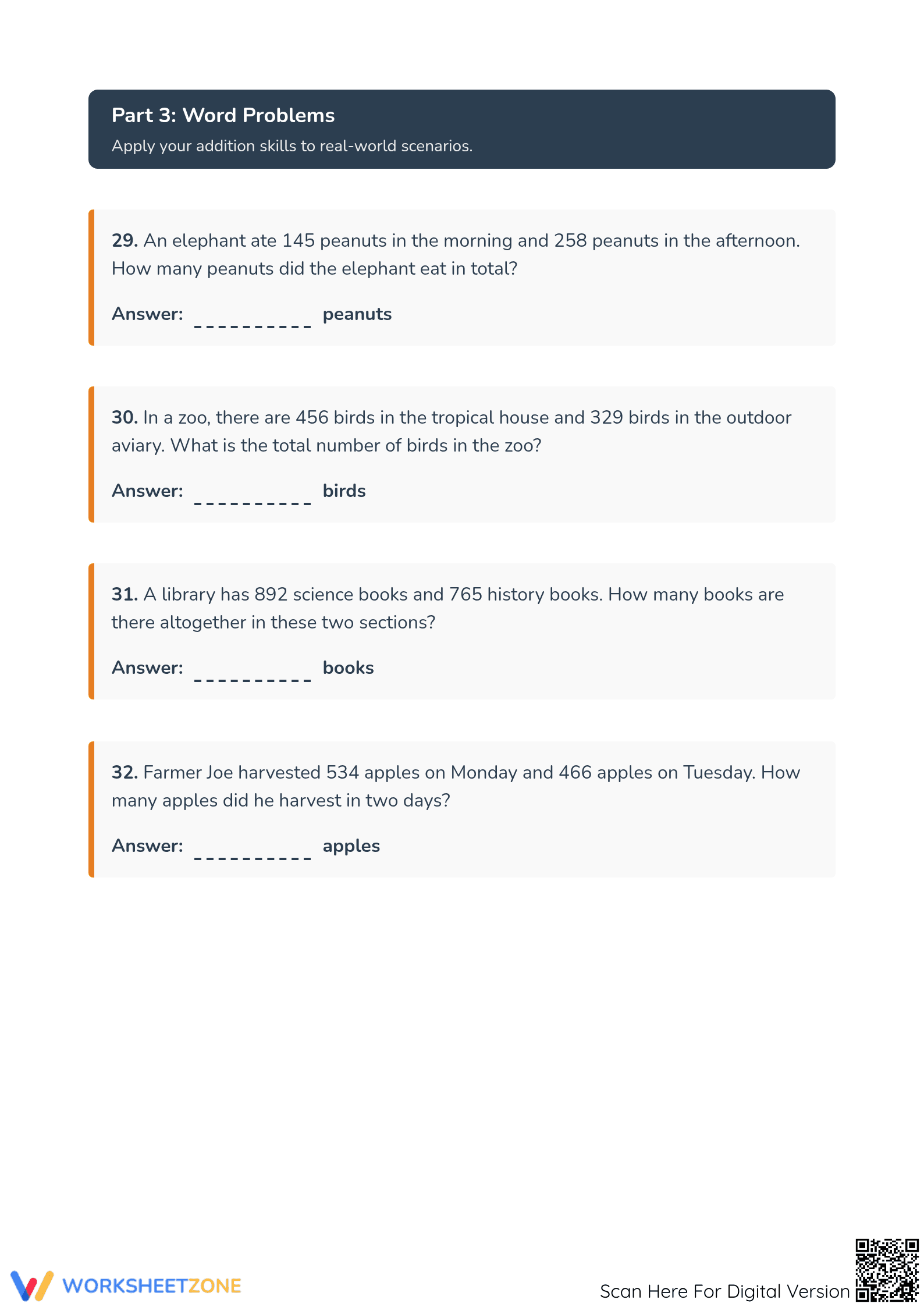 Printable: Grade 3-5 Addition with Regrouping Worksheet - Page 3