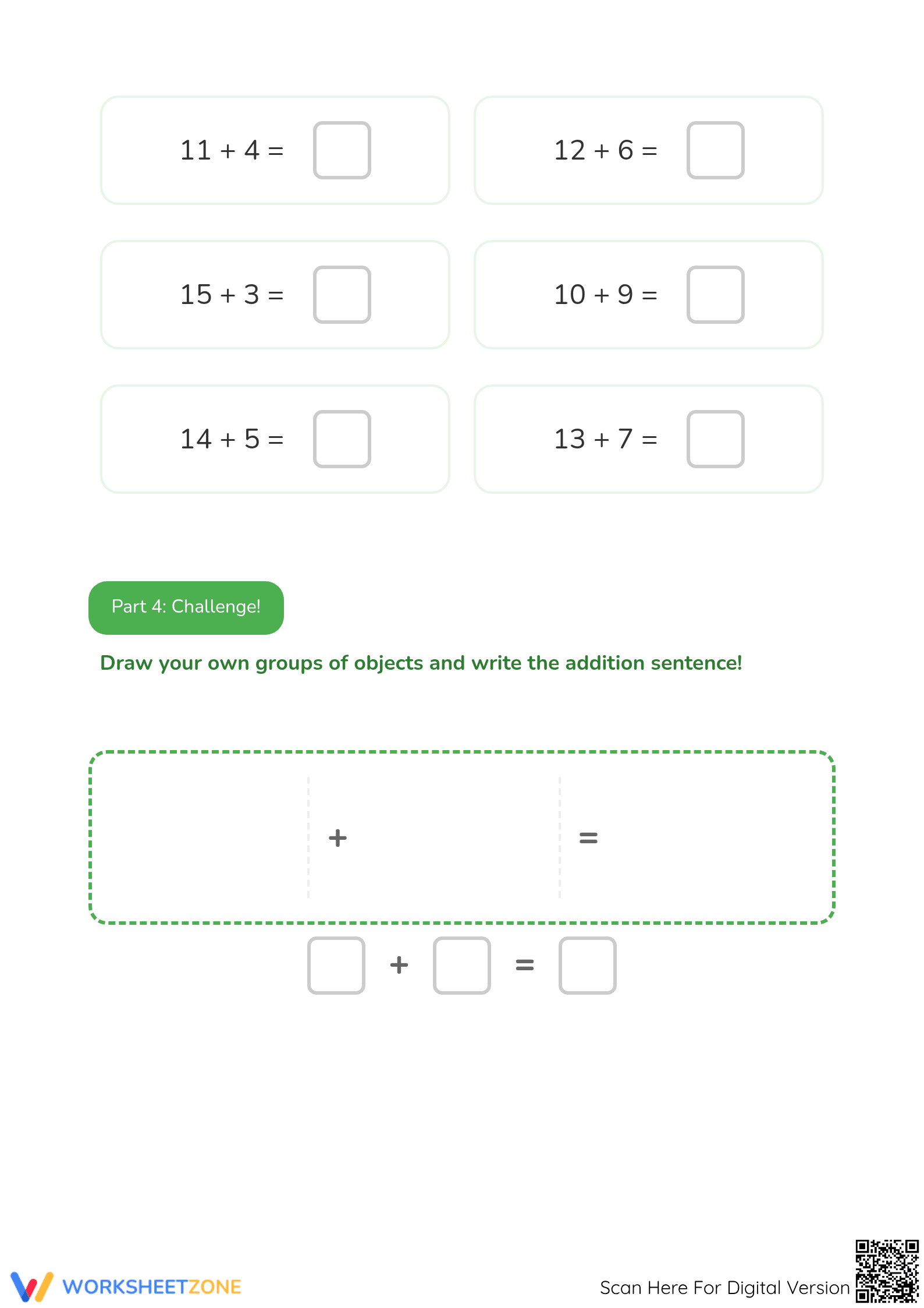 Printable Addition to 20 Worksheet | Grade 1 Math - Page 3