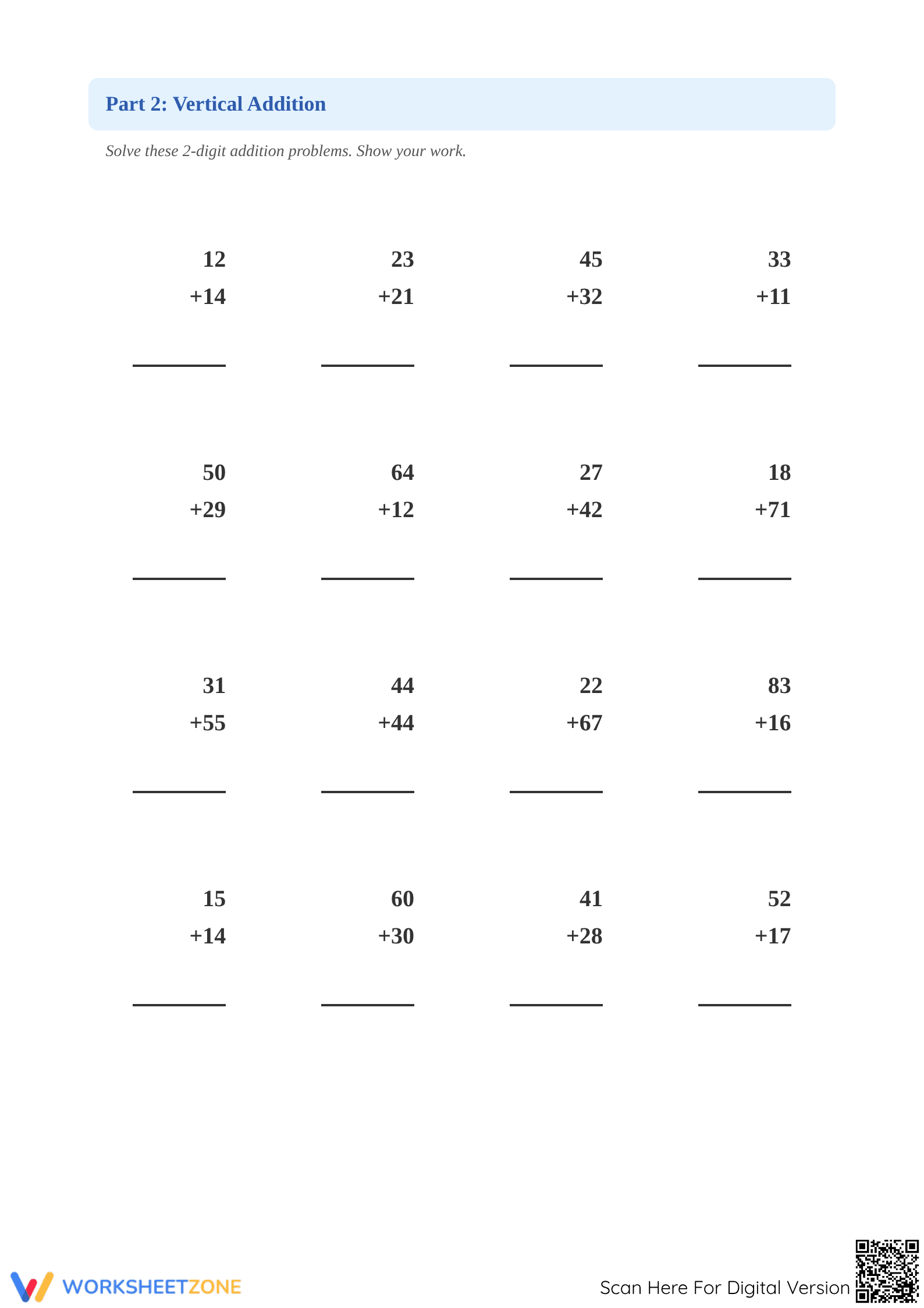 Essential Grade 2 Math: Addition without Regrouping Worksheet - Page 2