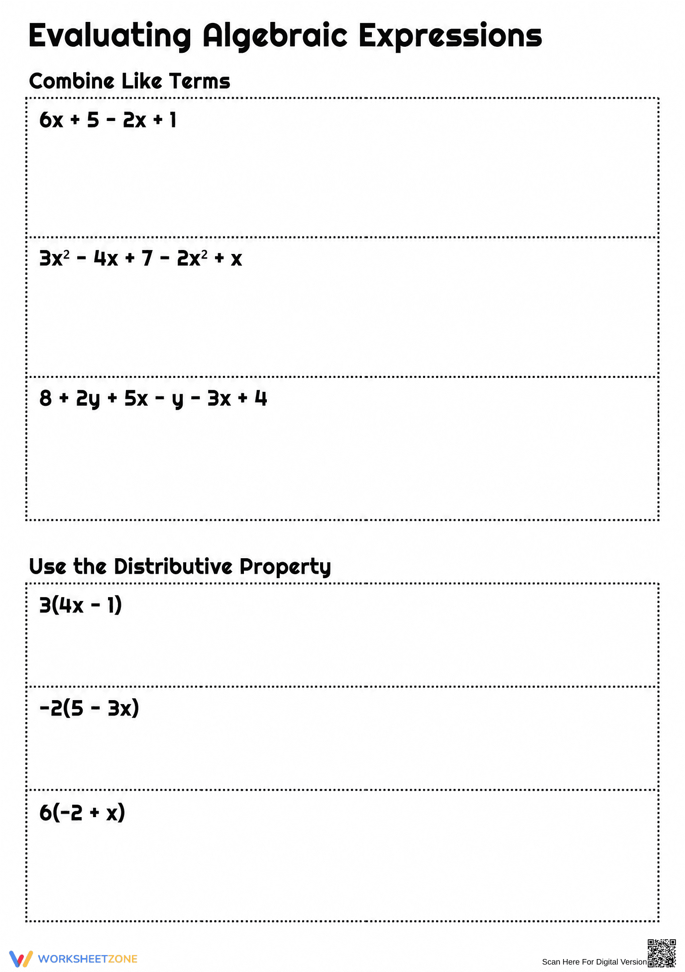 Evaluating Expressions Worksheet | Grade 7 Math Printable - Page 2