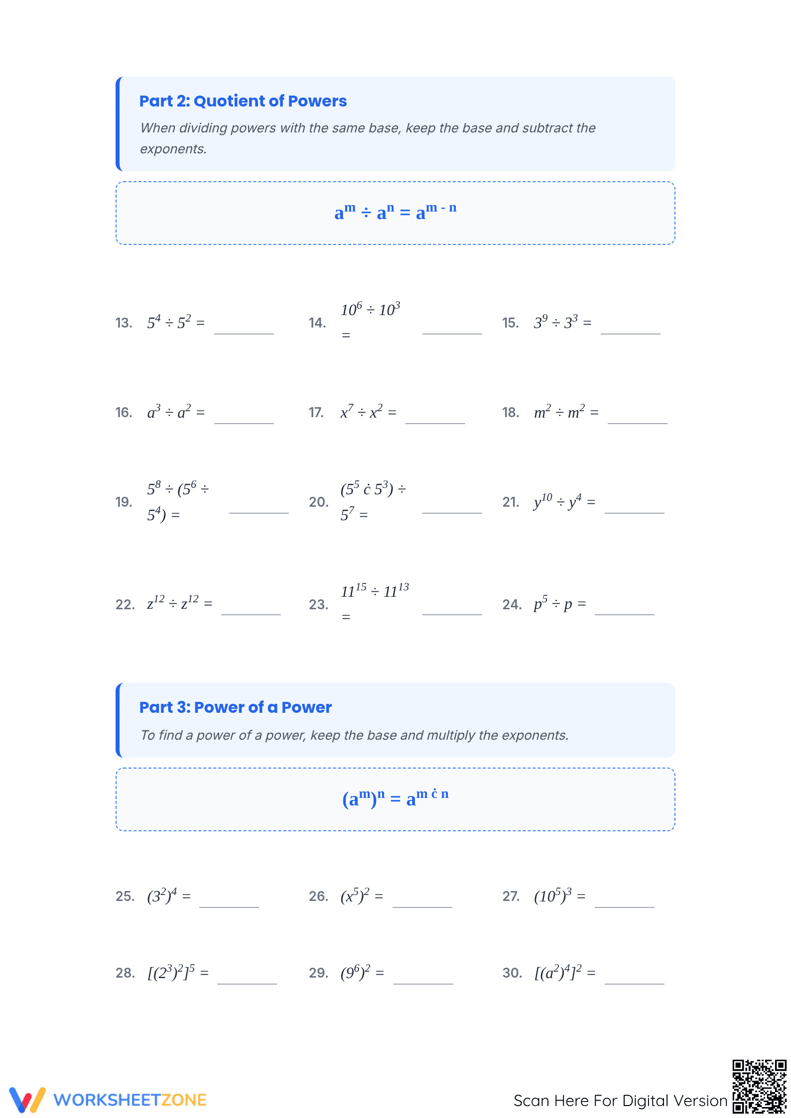 Essential Laws of Exponents Worksheet | Algebra Grade 8-11 - Page 2