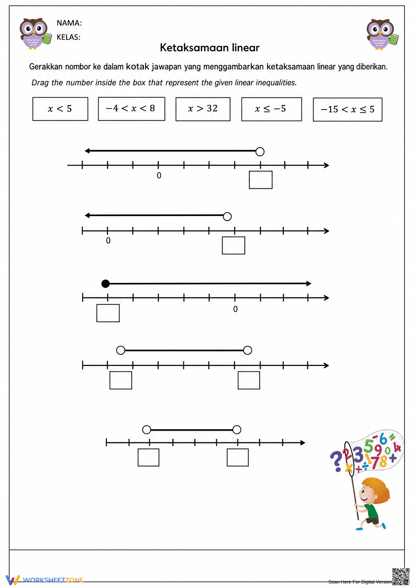 Printable Linear Inequalities Worksheet | Grade 8-9 Math - Page 2