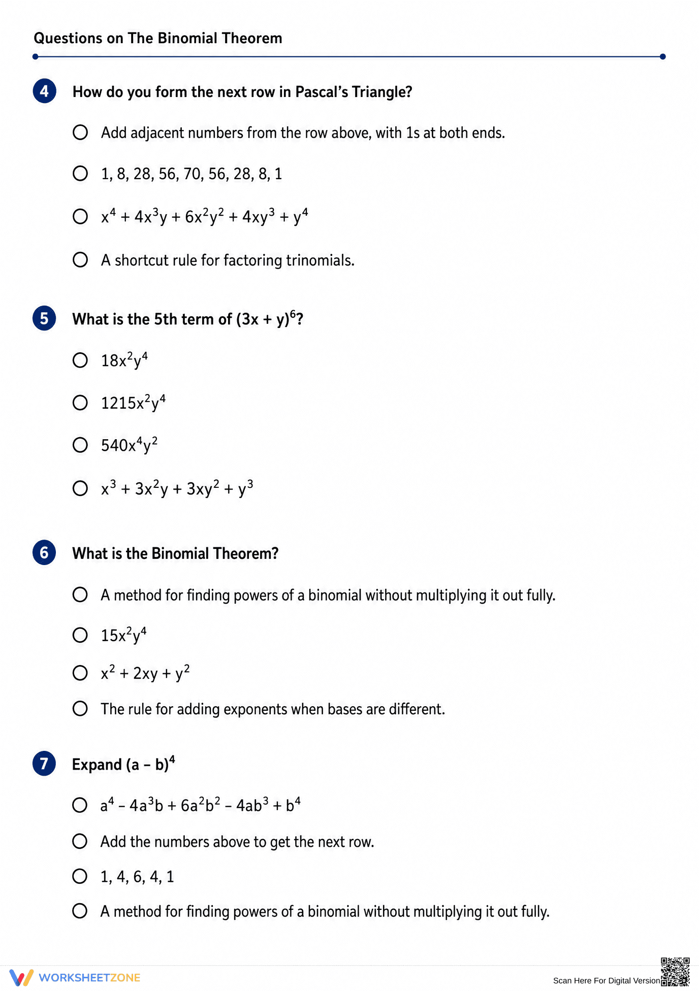 Printable Binomial Theorem Worksheet | Grade 11 Math - Page 2