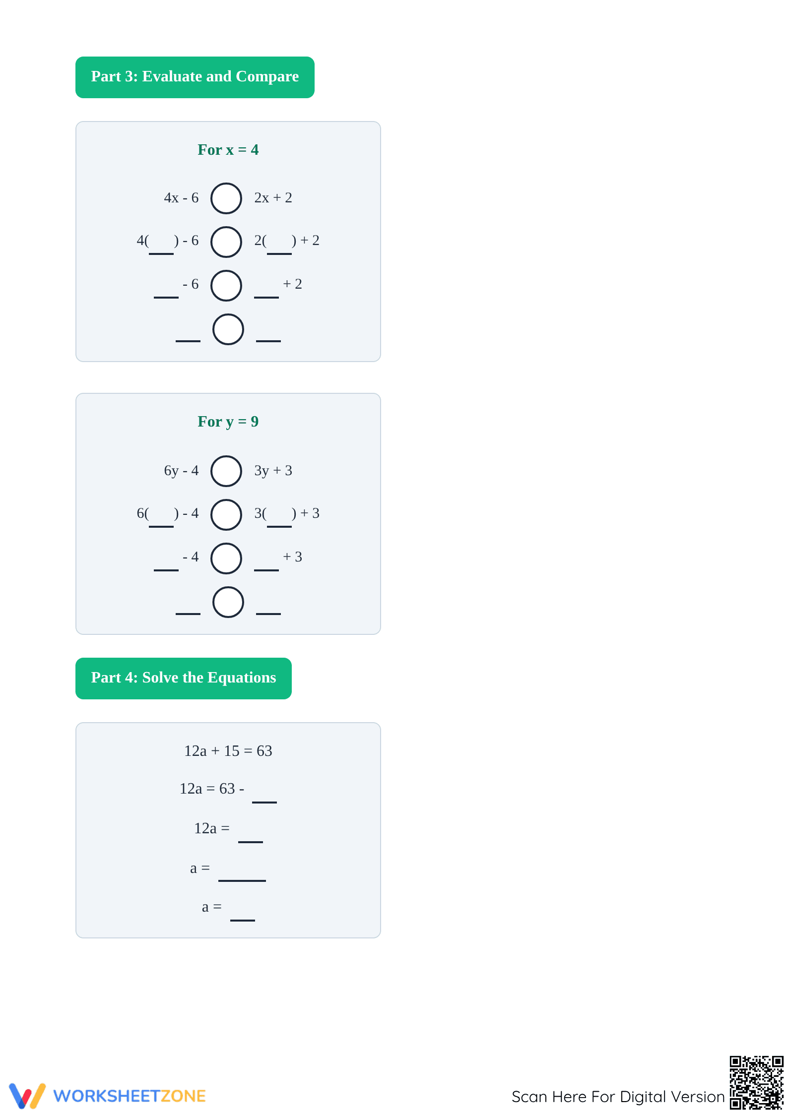 Algebraic Expressions Worksheet | Grade 6-7 Printable - Page 3