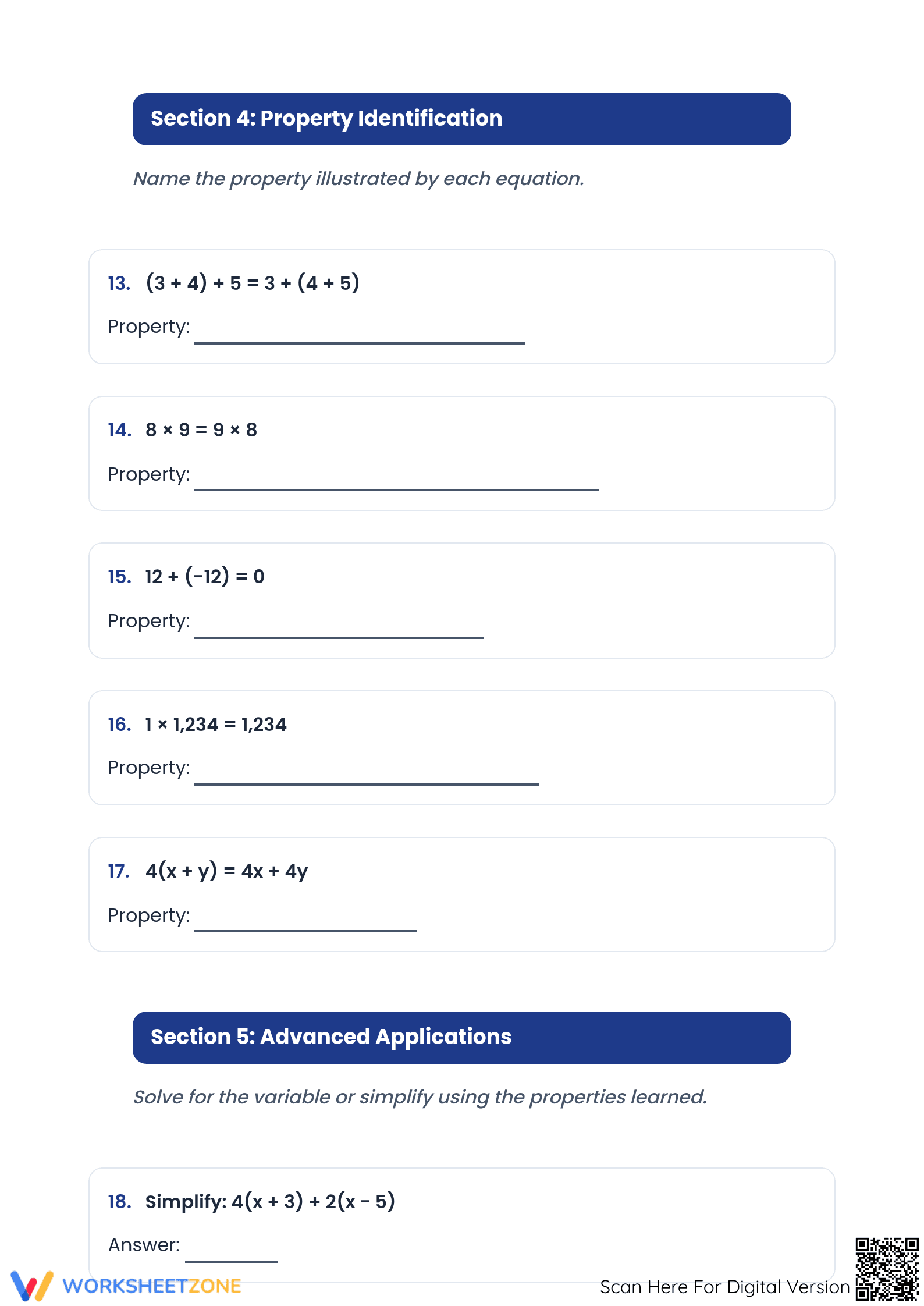 Essential Algebra Rules & Properties Worksheet | Grades 5-7 - Page 4