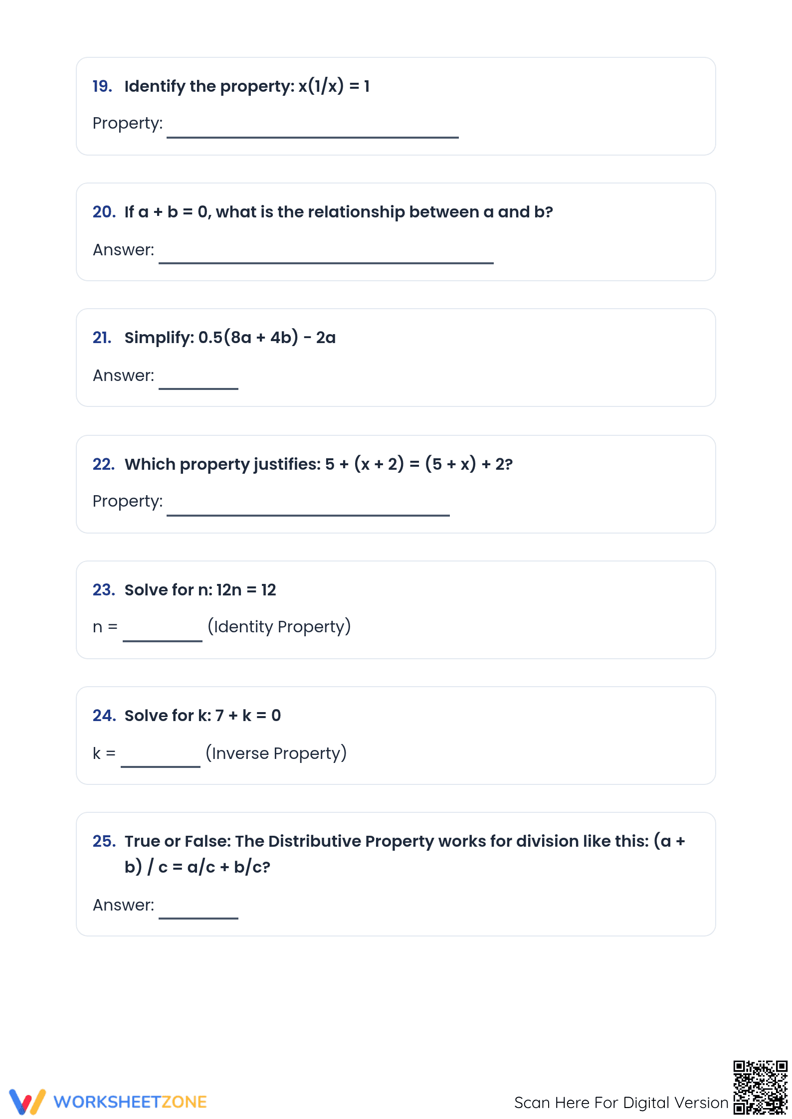 Essential Algebra Rules & Properties Worksheet | Grades 5-7 - Page 5