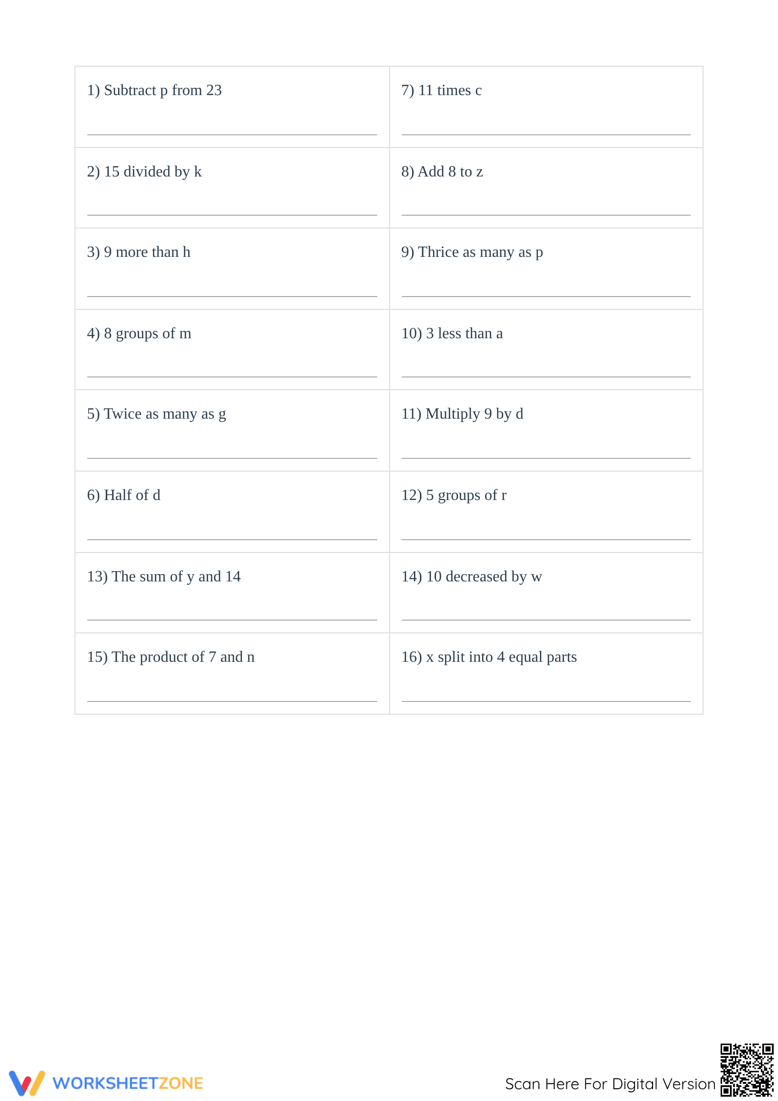 Printable Algebra Quiz: Equations & Expressions — Grade 6 - Page 3
