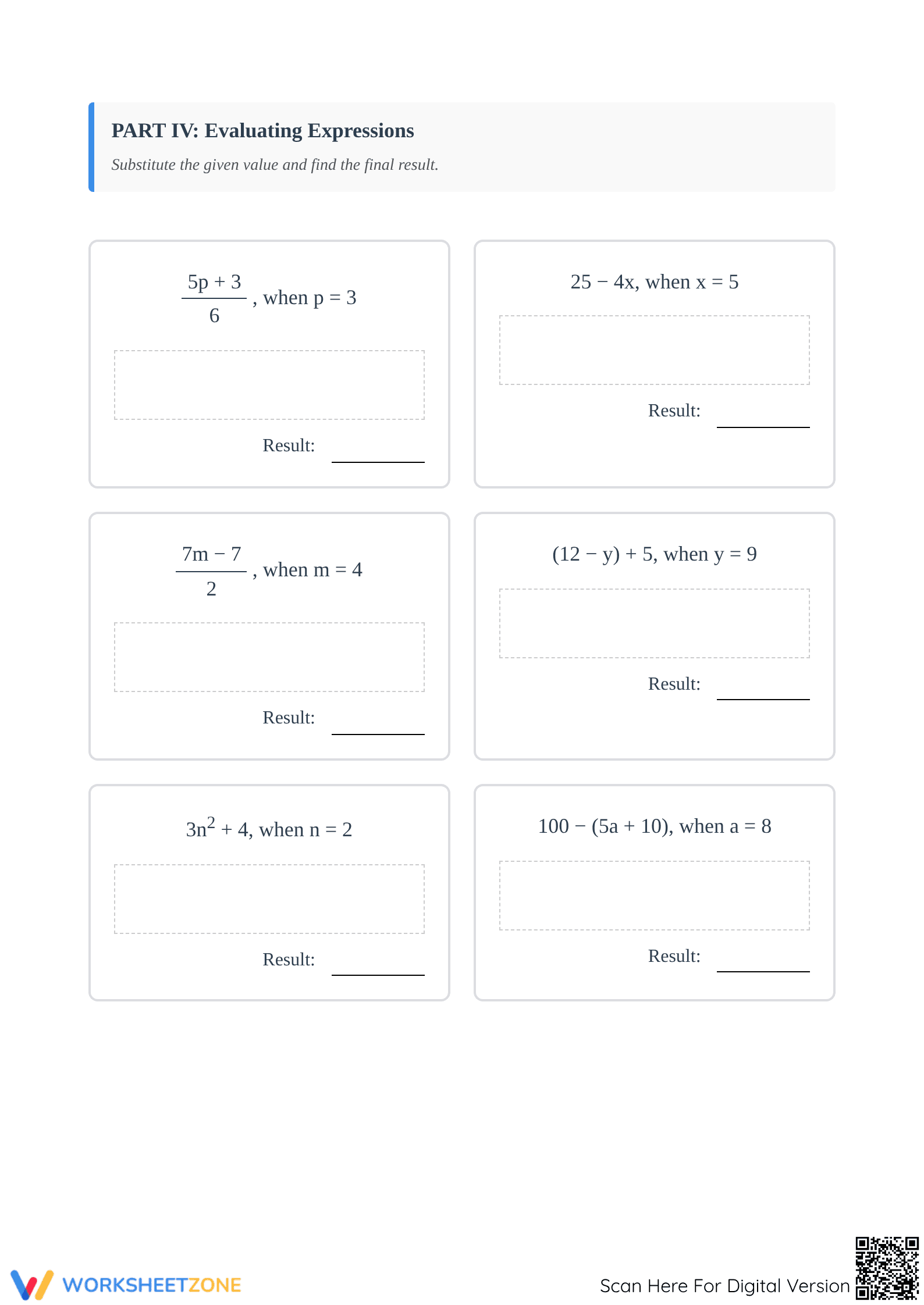 Printable Algebra Quiz: Equations & Expressions — Grade 6 - Page 4