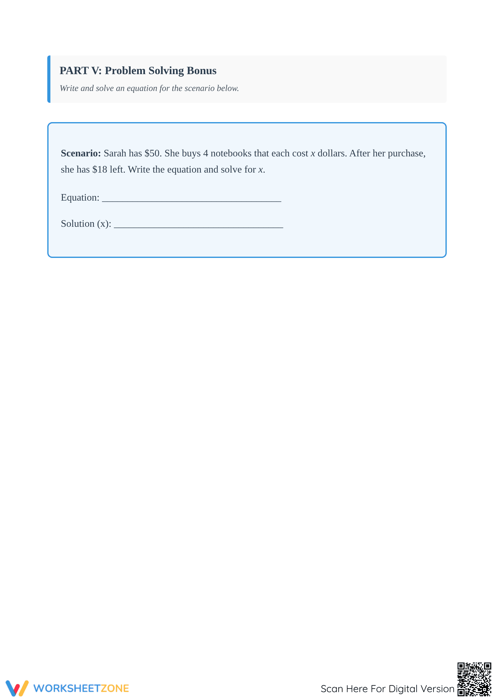 Printable Algebra Quiz: Equations & Expressions — Grade 6 - Page 5