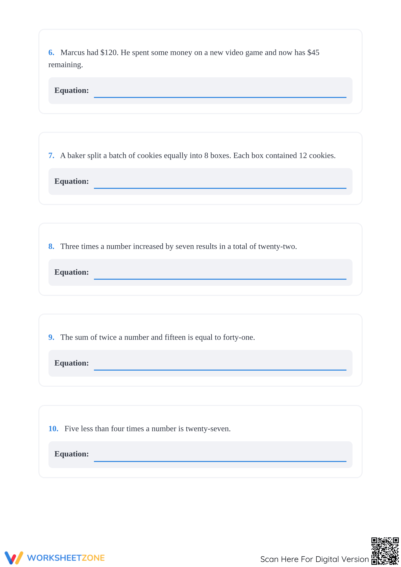 Essential Writing Equations Worksheet | Grade 6-8 Math - Page 3