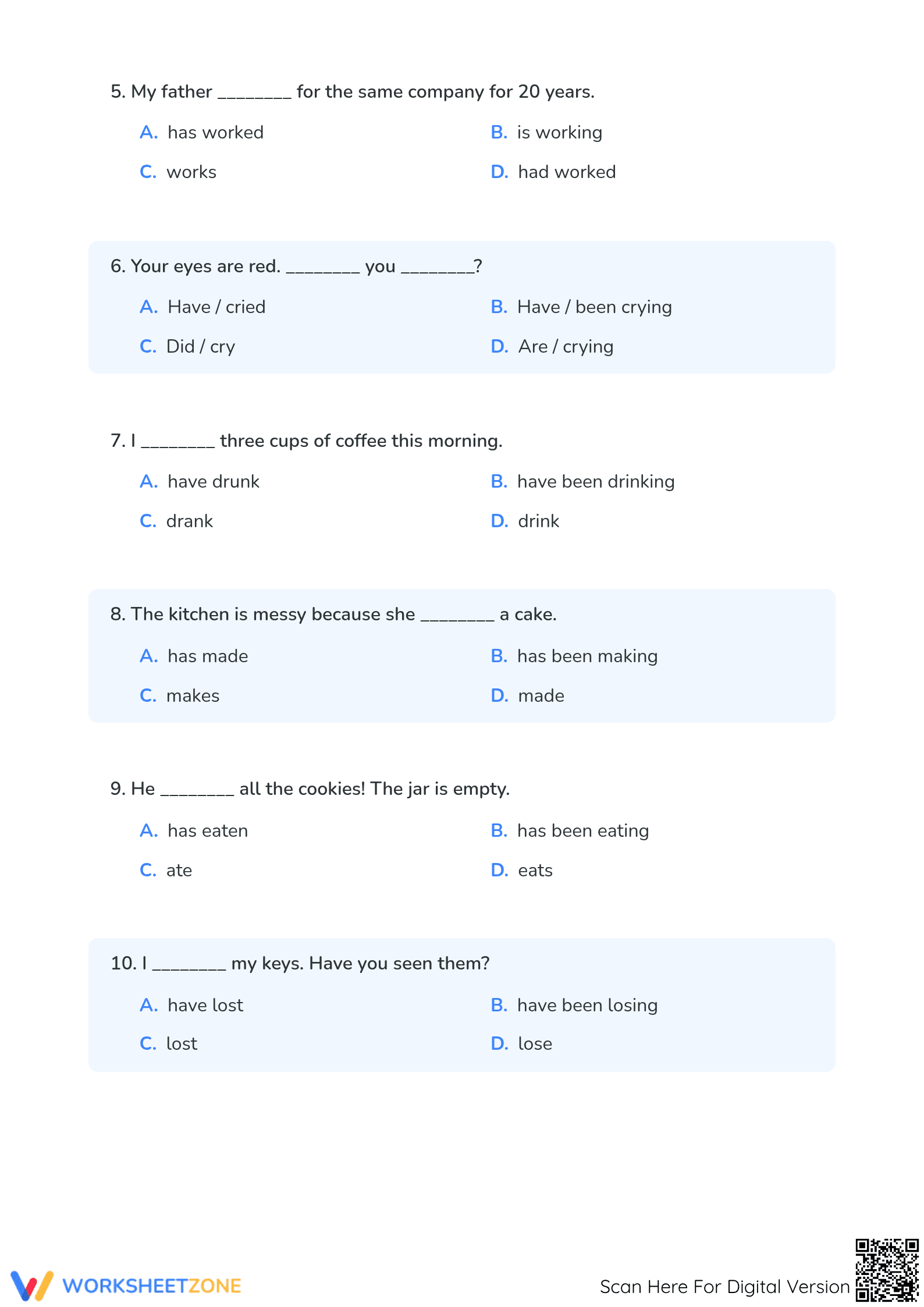 Present Perfect vs Continuous Worksheet | Essential Grade 6 - Page 2