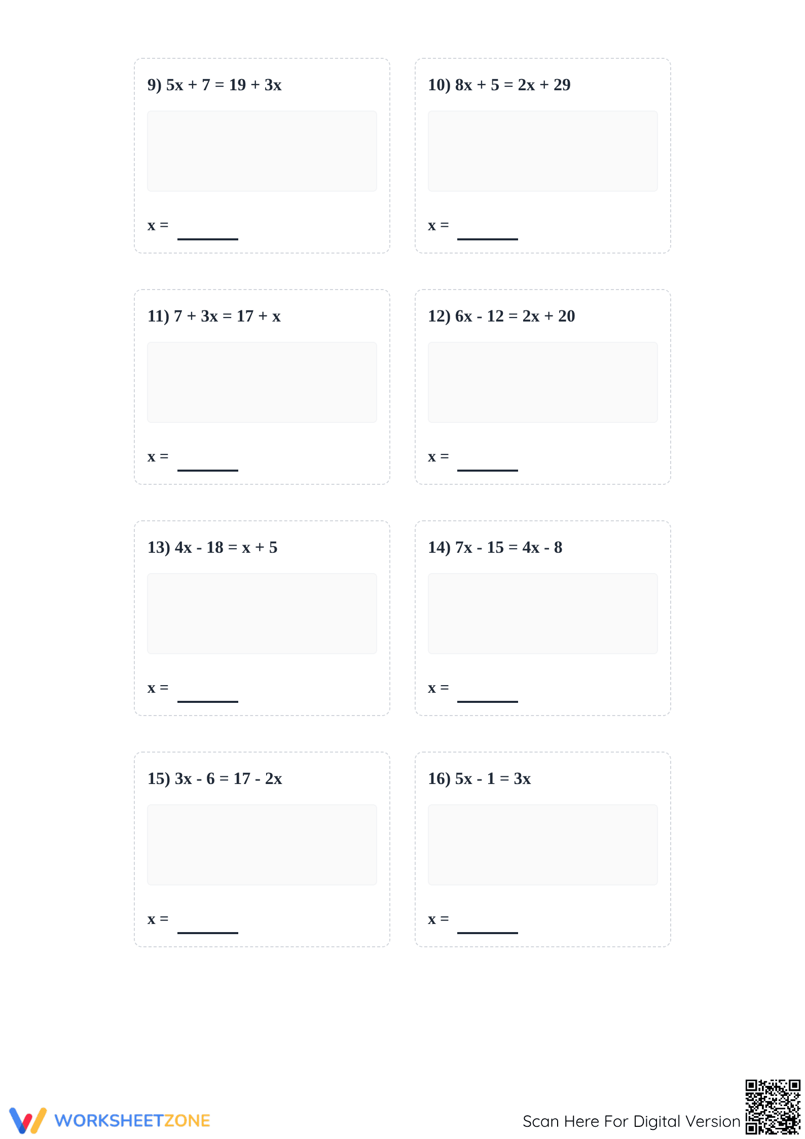 Printable Algebra Fundamentals: Solving Linear Equations - Page 3
