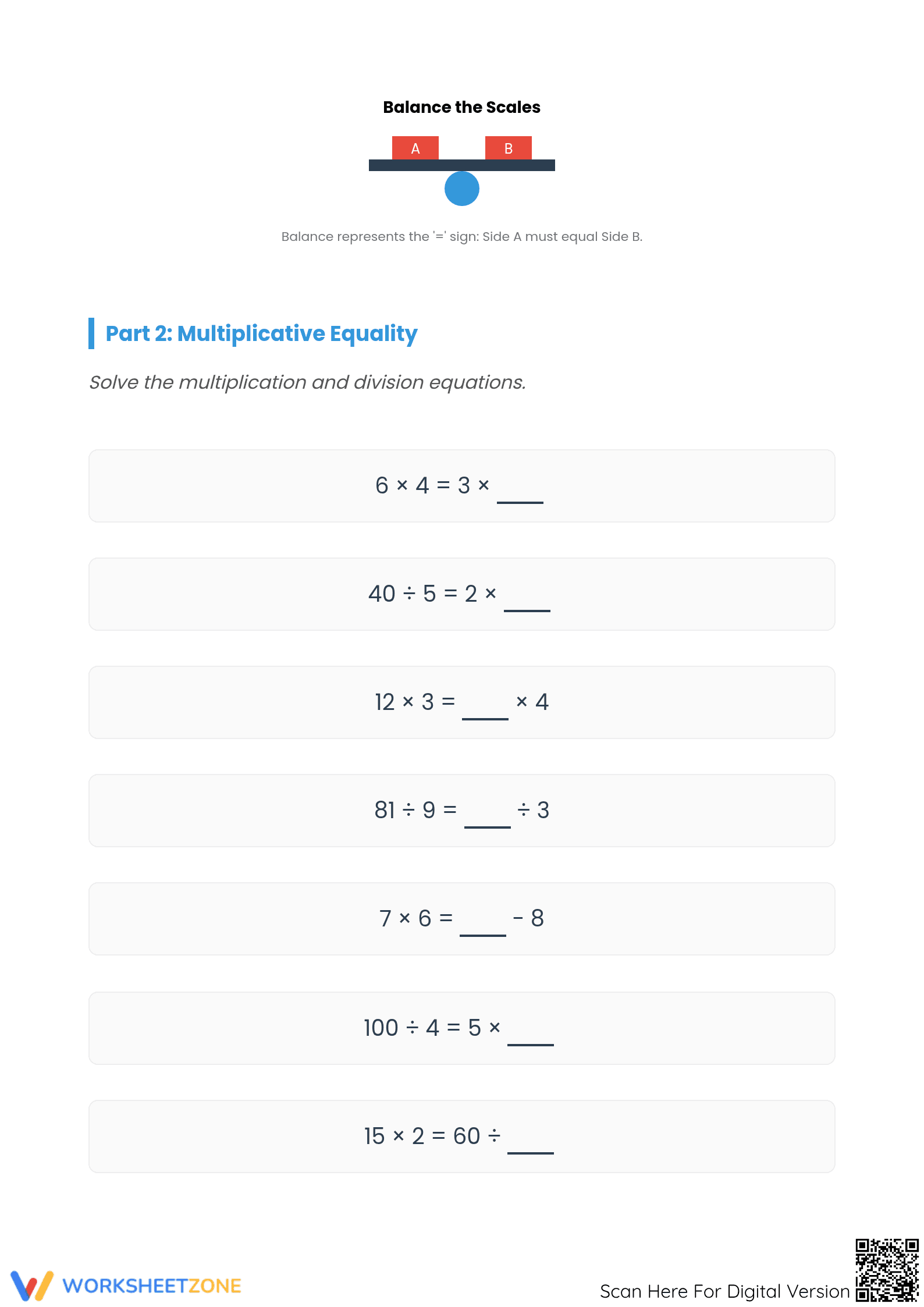 Essential Equal Equations Challenge Worksheet | Grade 6-8 - Page 2