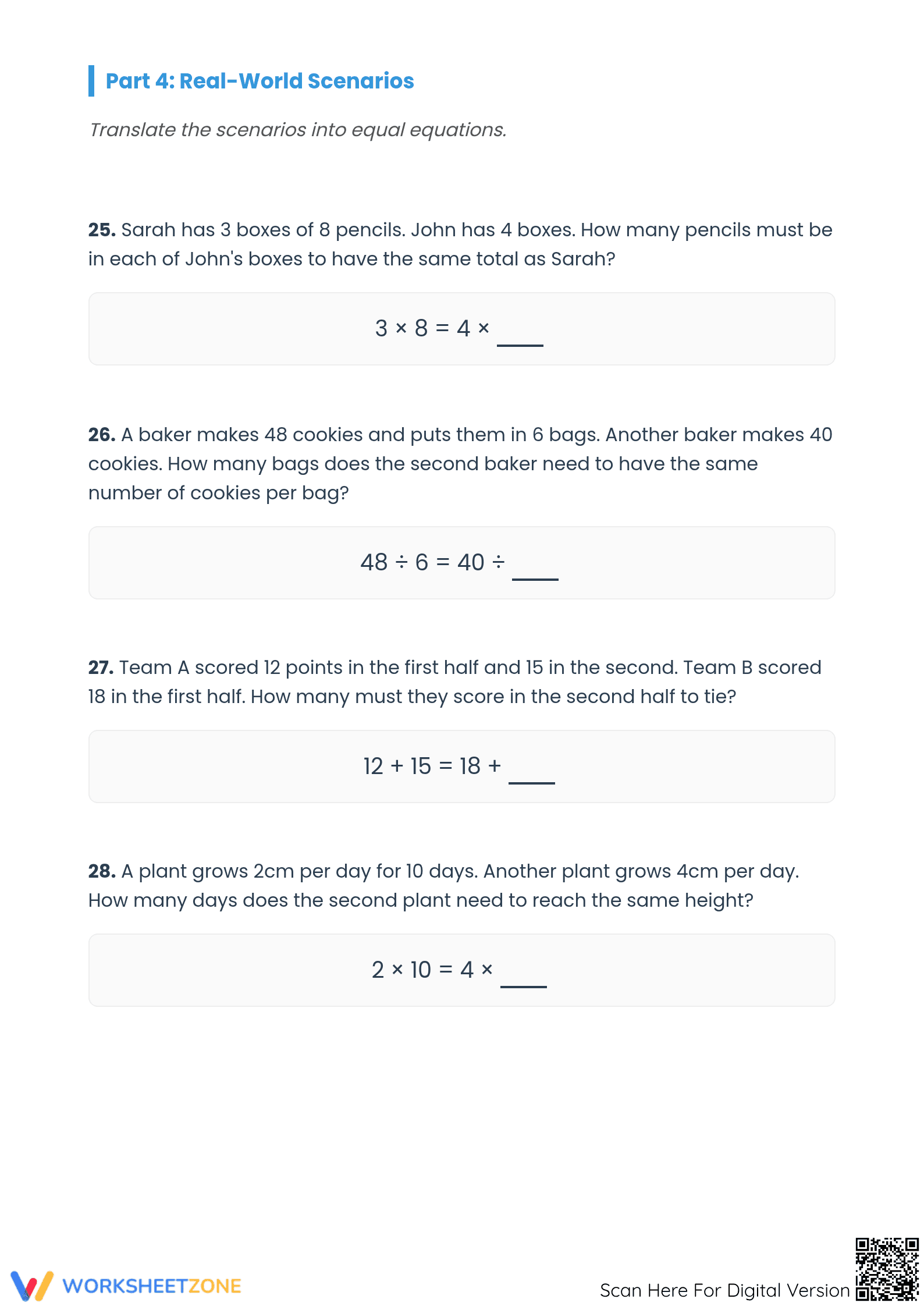 Essential Equal Equations Challenge Worksheet | Grade 6-8 - Page 4