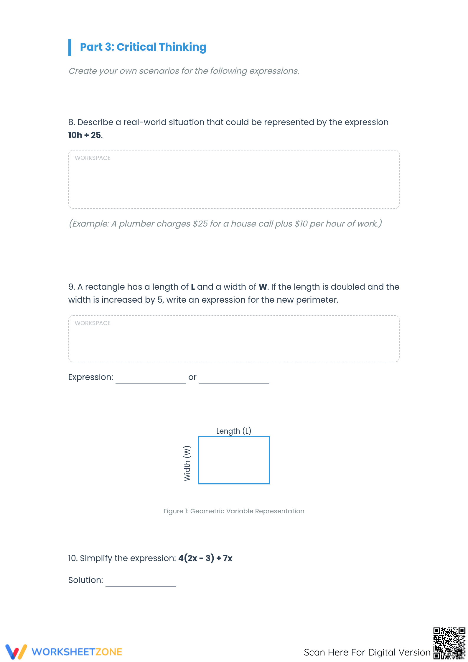 Essential Algebraic Expressions Worksheet | Grades 6-8 - Page 4