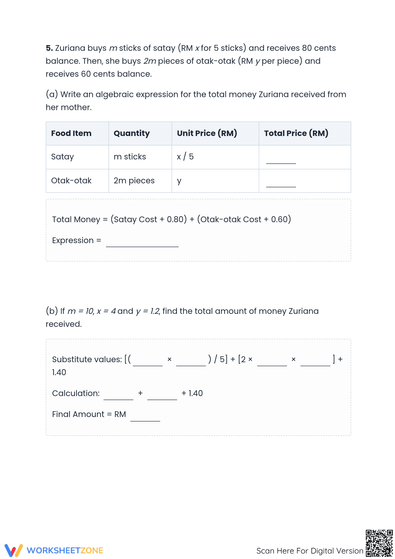 Algebraic Expressions Worksheet | Grade 6 Essential Practice - Page 4