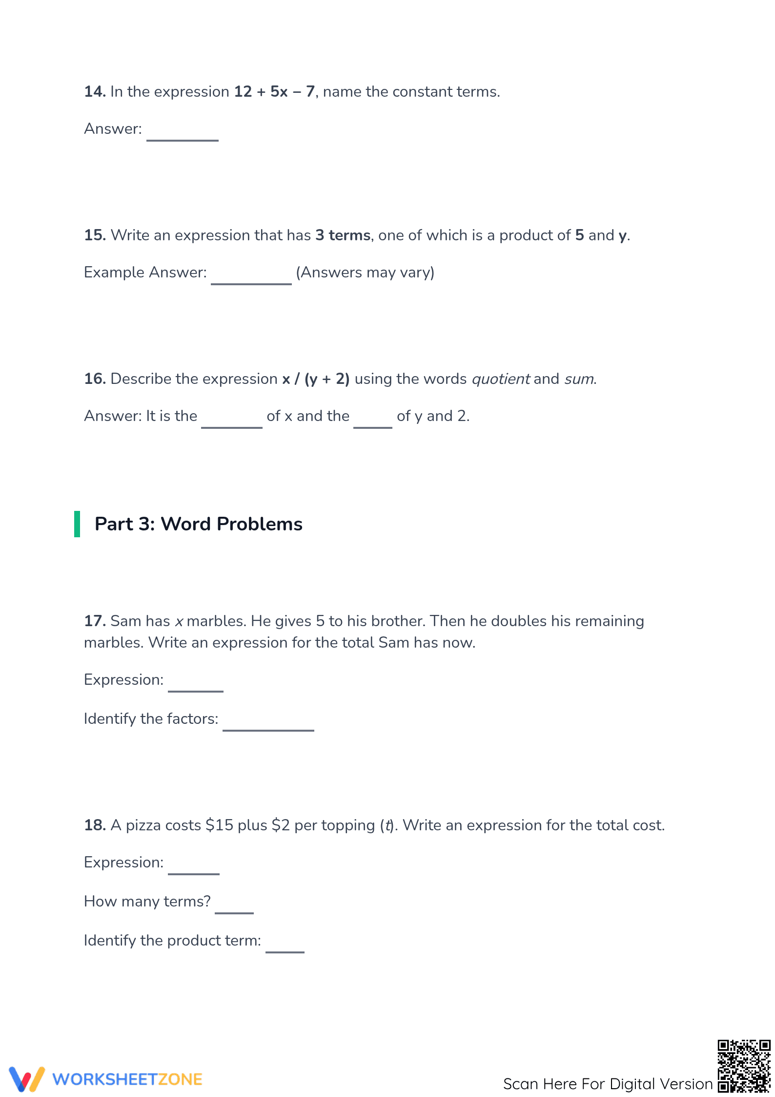 Essential Algebraic Expressions Practice | Grade 6 Math - Page 3