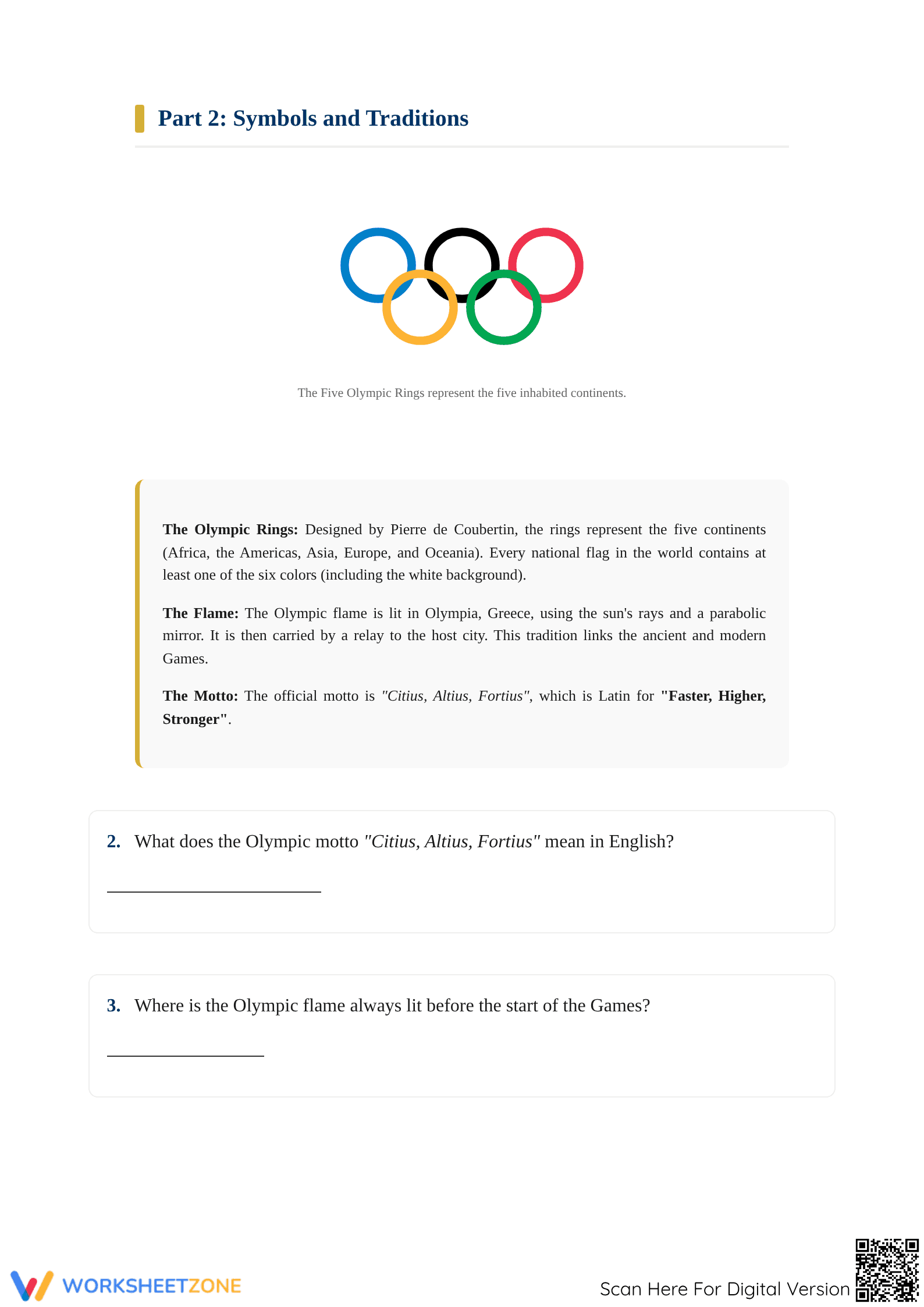 The Olympic Games History: Printable Grade 5-7 ELA Worksheet - Page 2