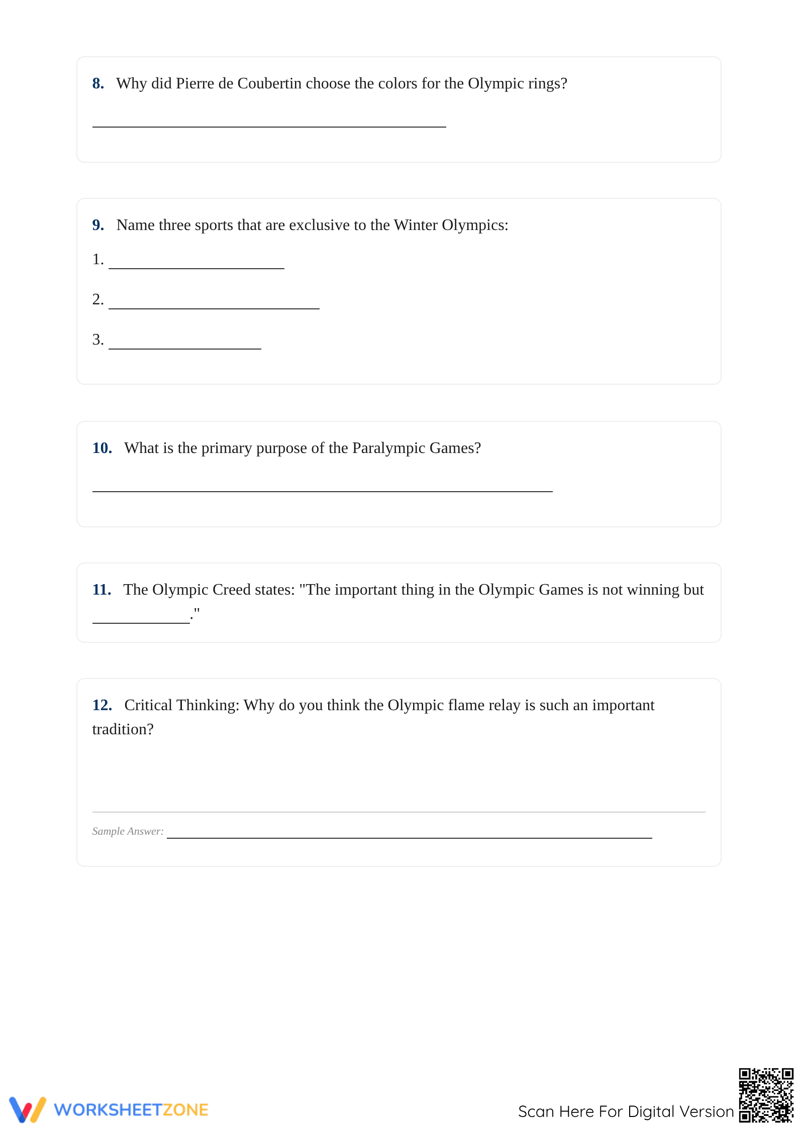 The Olympic Games History: Printable Grade 5-7 ELA Worksheet - Page 4
