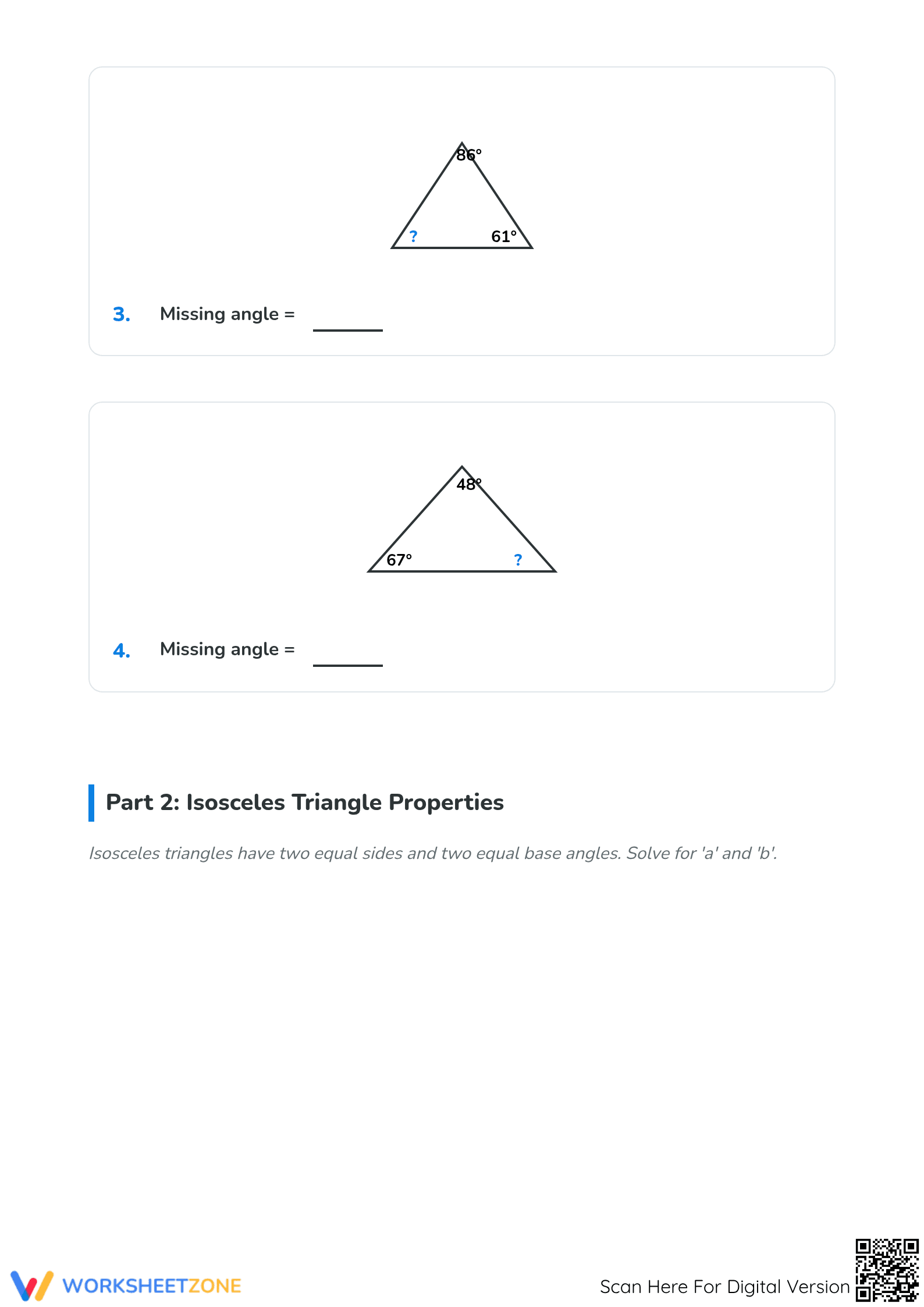 Printable Geometry: Calculating Missing Angles Worksheet - Page 2