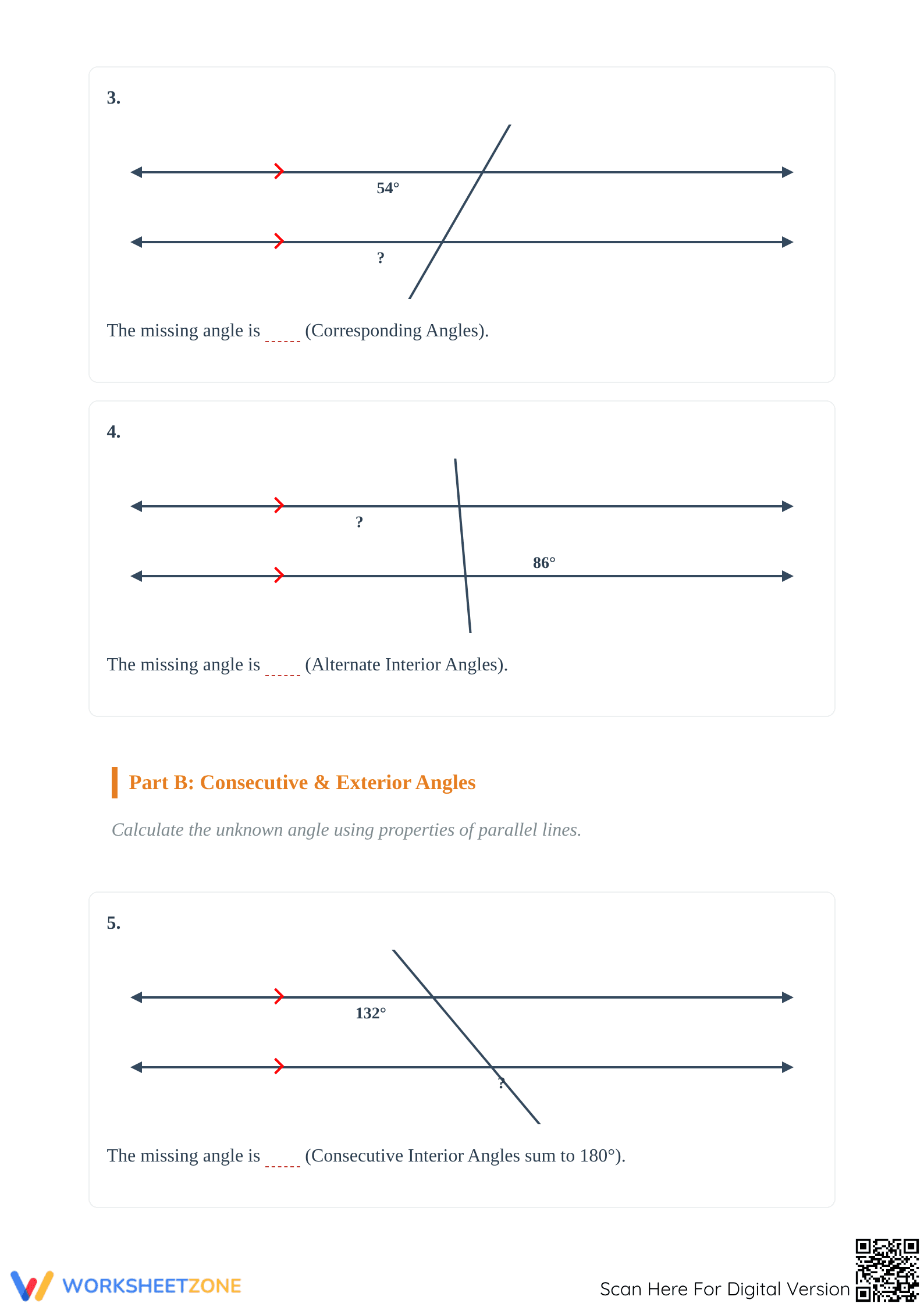 Essential Parallel Lines & Transversals Worksheet | Grade 8 - Page 2