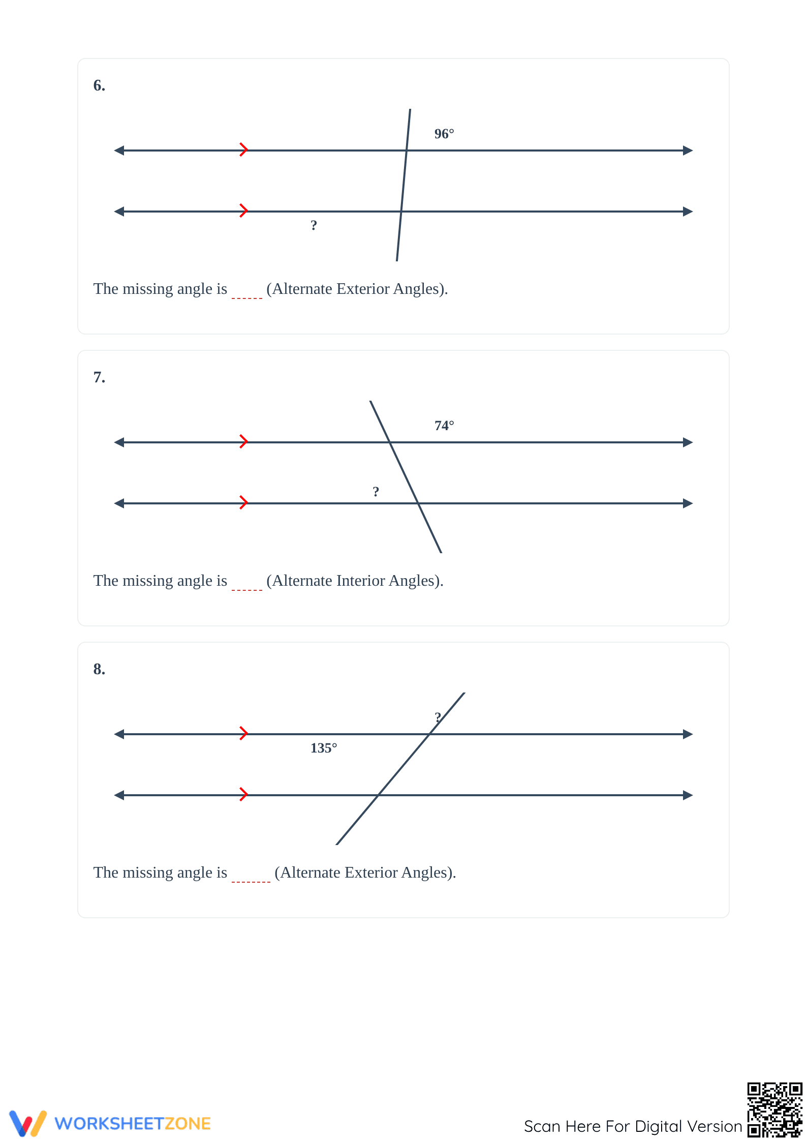 Essential Parallel Lines & Transversals Worksheet | Grade 8 - Page 3