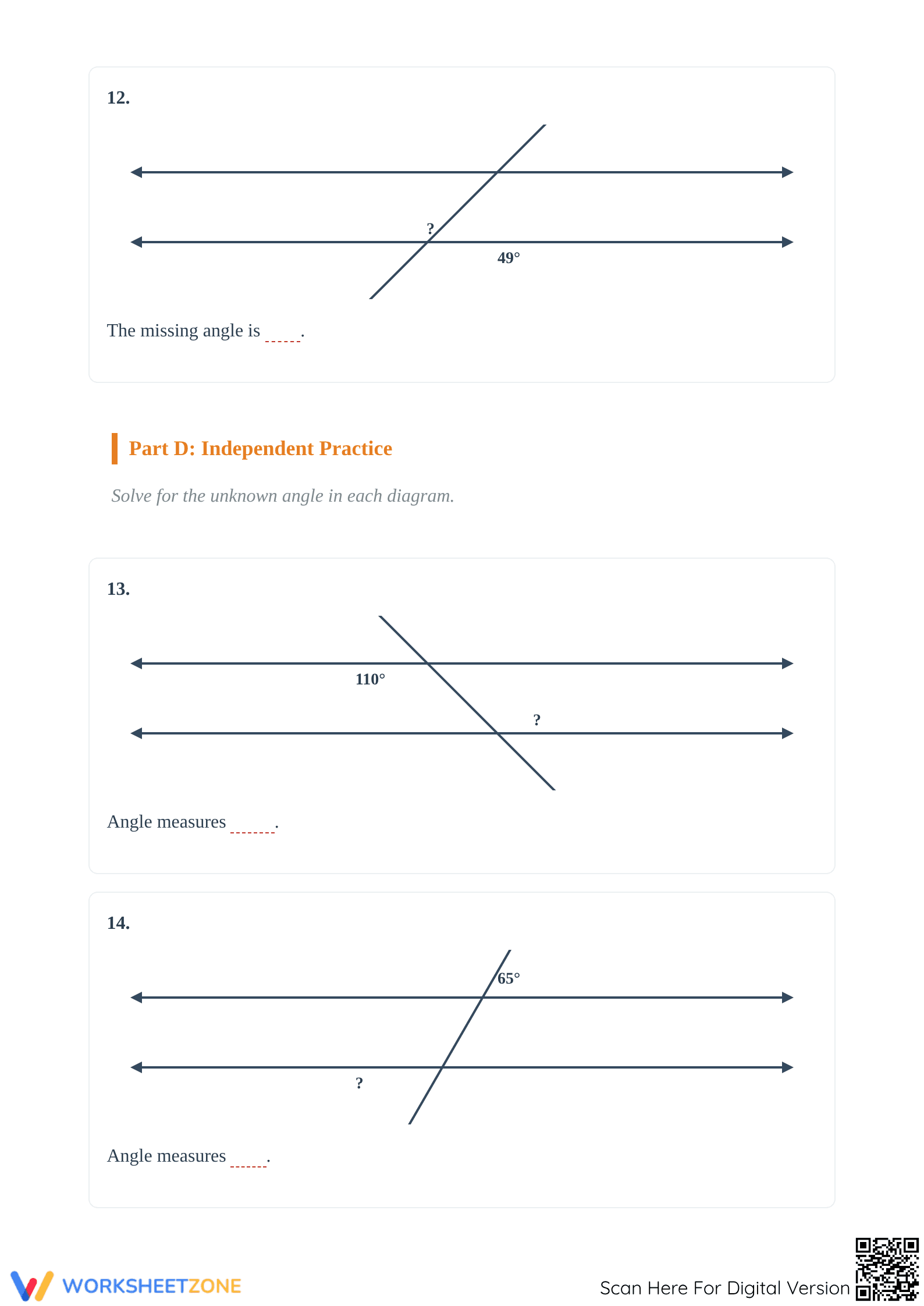 Essential Parallel Lines & Transversals Worksheet | Grade 8 - Page 5