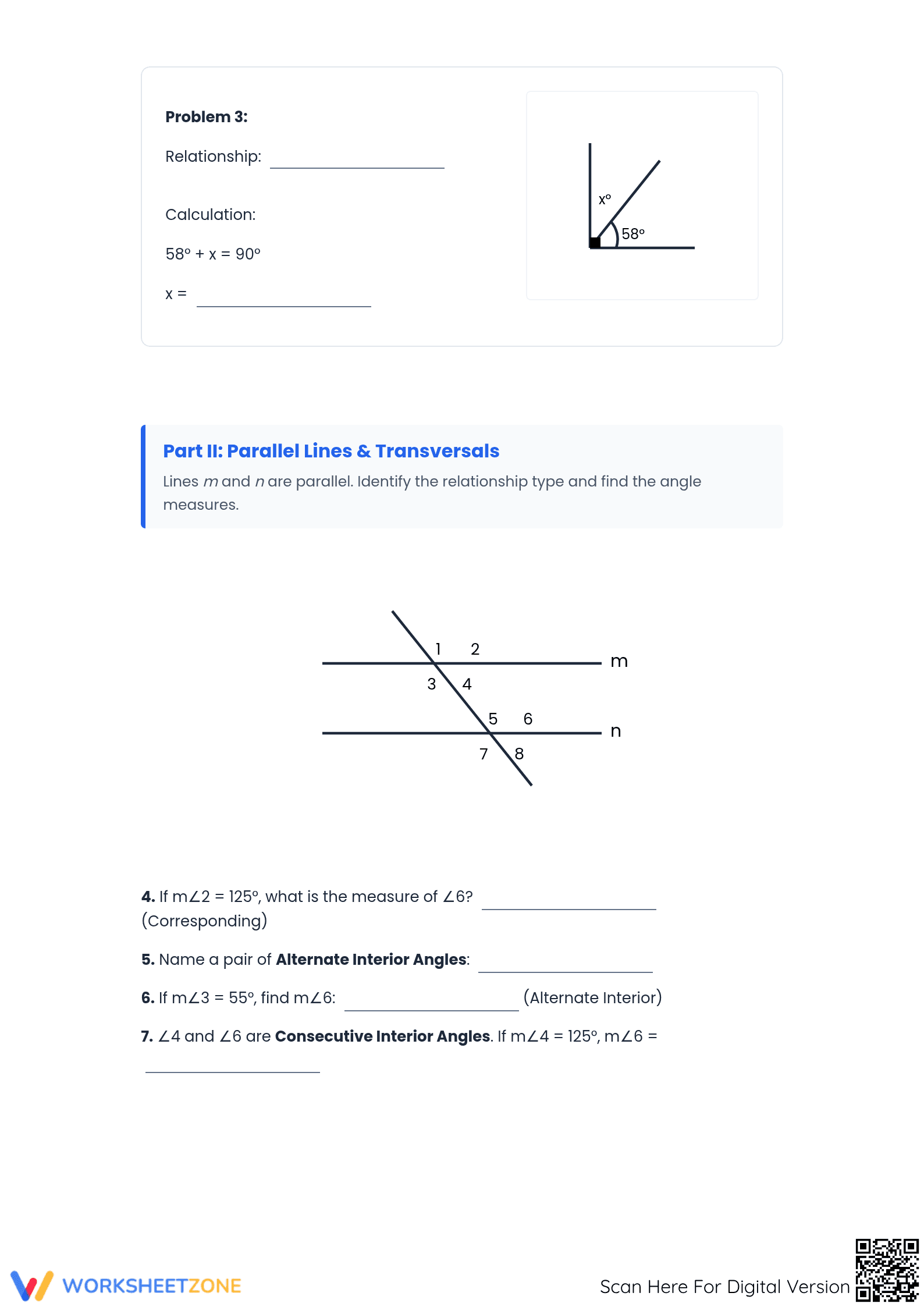 Complete Angle Relationships Quiz | Grade 8-10 Printable - Page 2