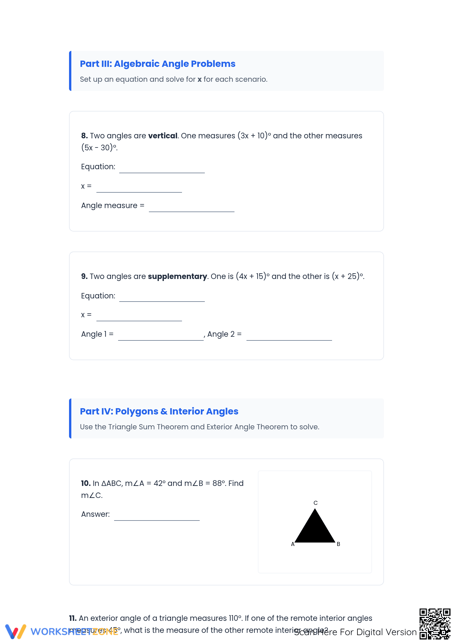 Complete Angle Relationships Quiz | Grade 8-10 Printable - Page 3