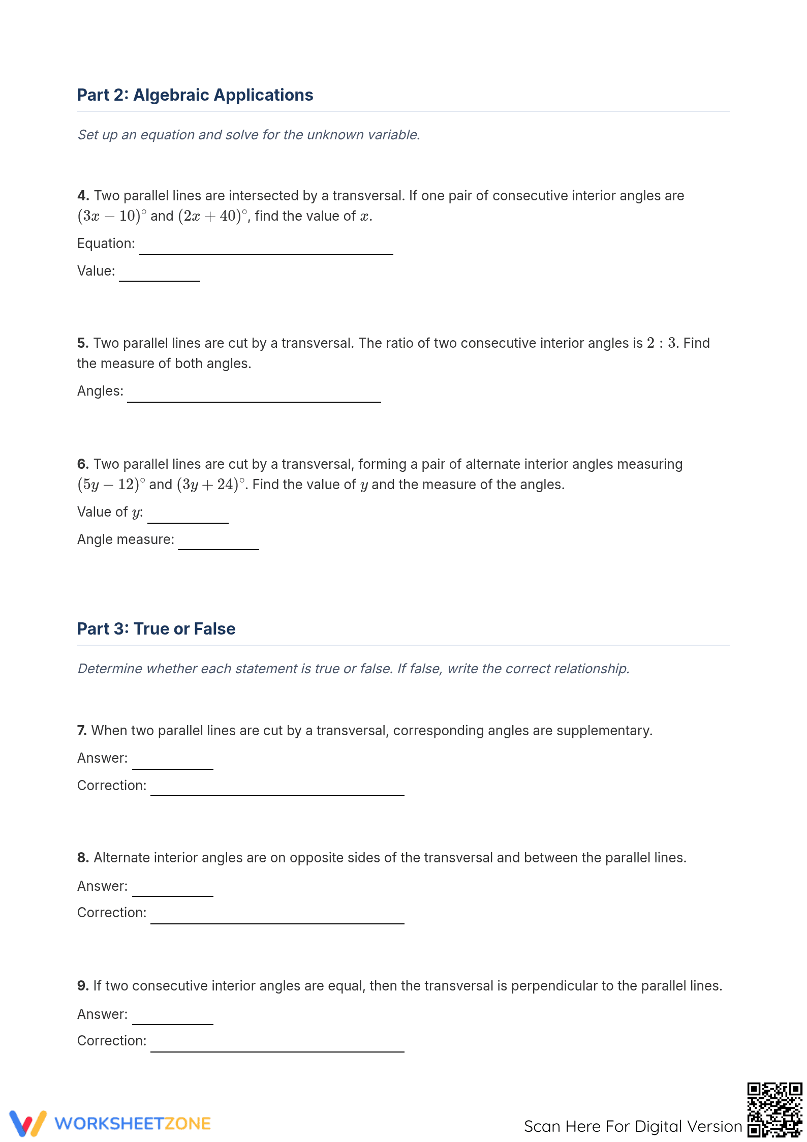 Parallel Lines and Transversals Worksheet | Grade 8 Ready - Page 2