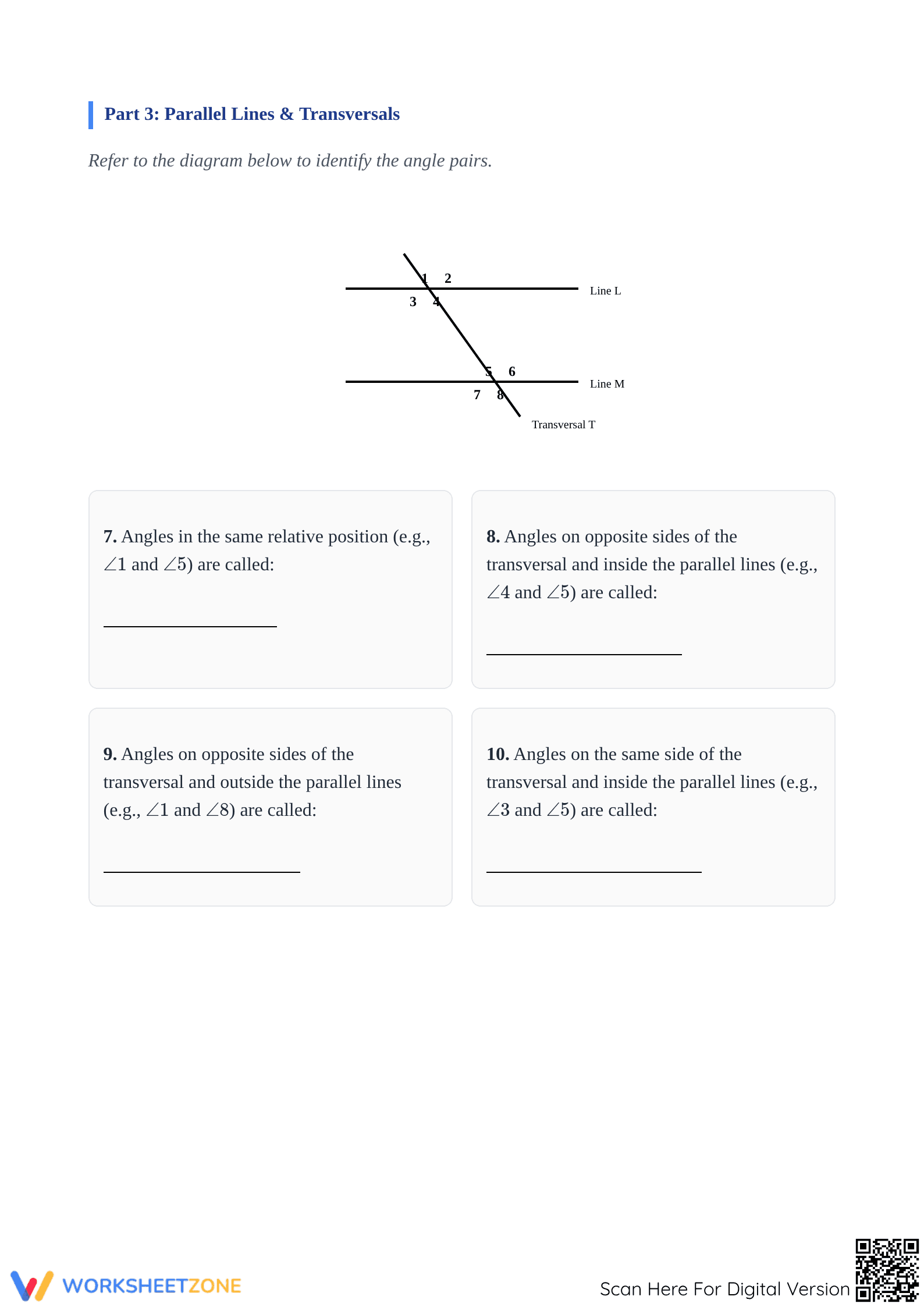 Lines and Angles Printable Worksheet | Grade 8 Math - Page 3