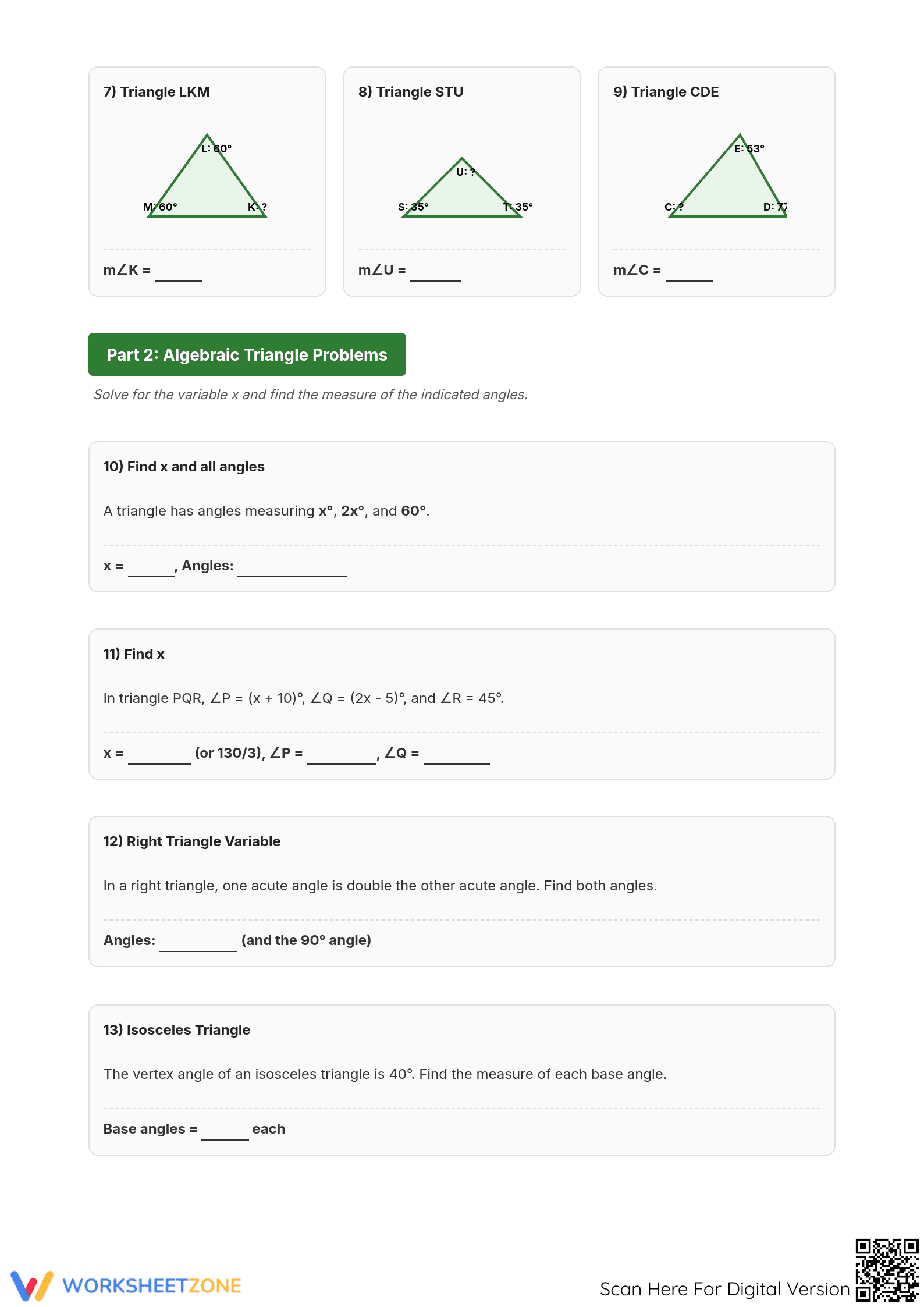 Interior Angle in a Triangle: Essential Grade 9-11 Worksheet - Page 2