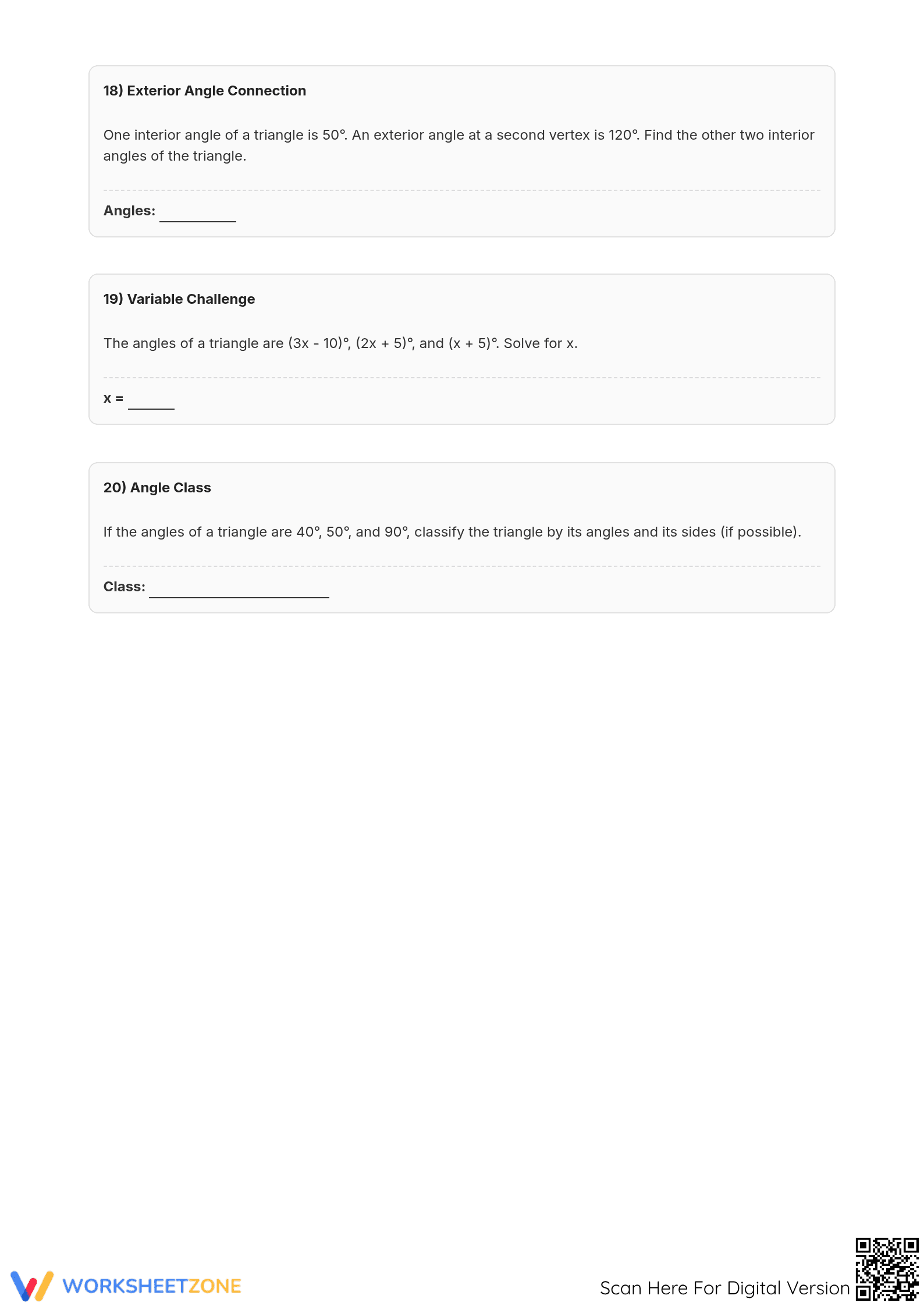 Interior Angle in a Triangle: Essential Grade 9-11 Worksheet - Page 4