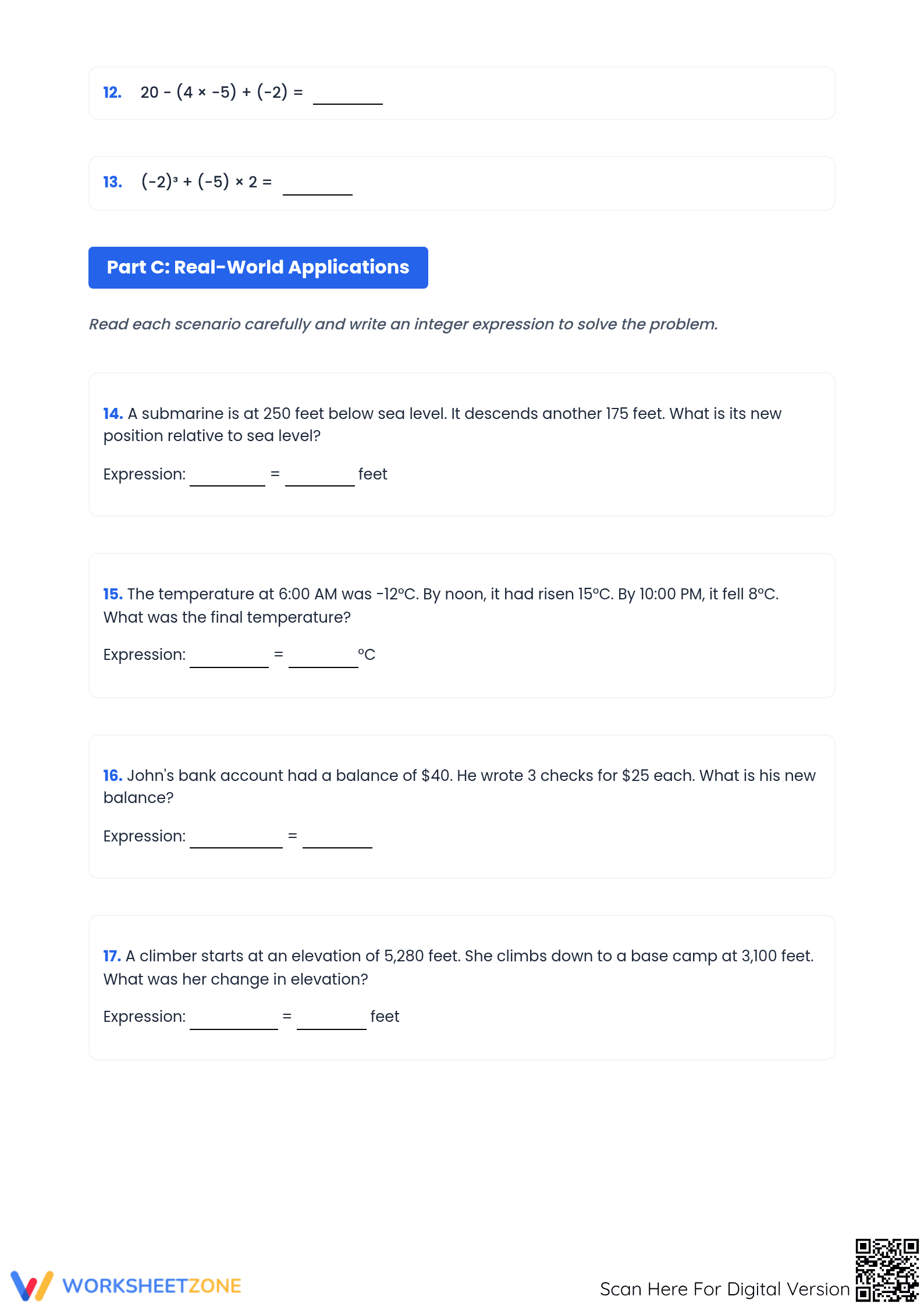 Essential Grade 7 Integers Worksheet | Mastery Test Aligned - Page 2
