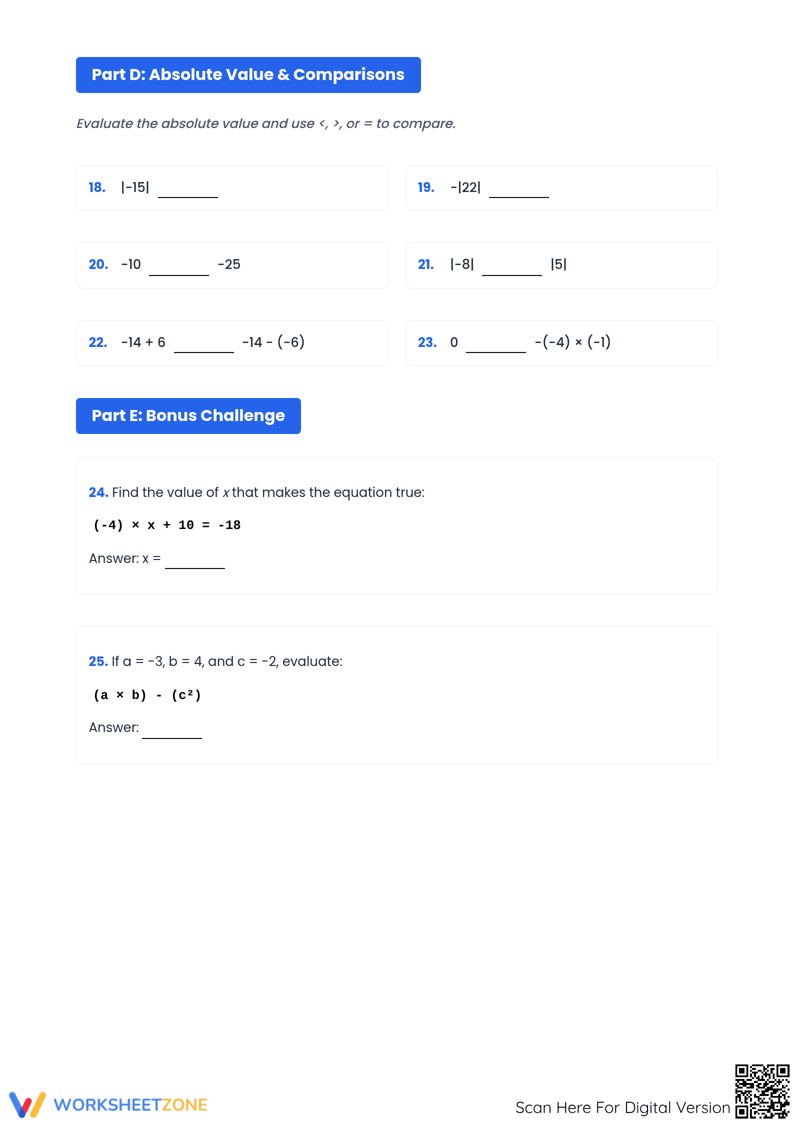 Essential Grade 7 Integers Worksheet | Mastery Test Aligned - Page 3
