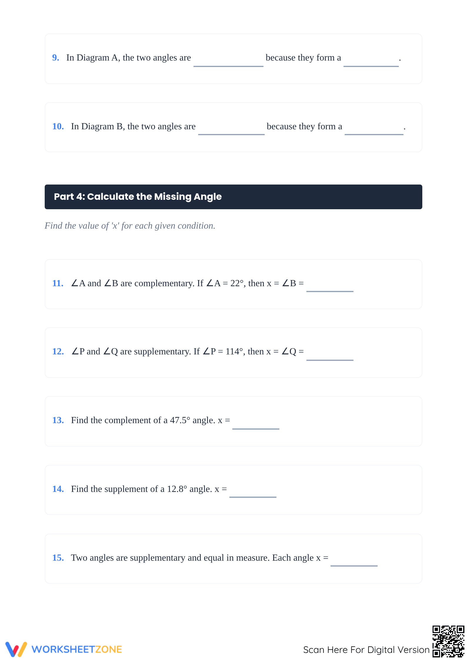 Essential Complementary and Supplementary Angles Worksheet - Page 3