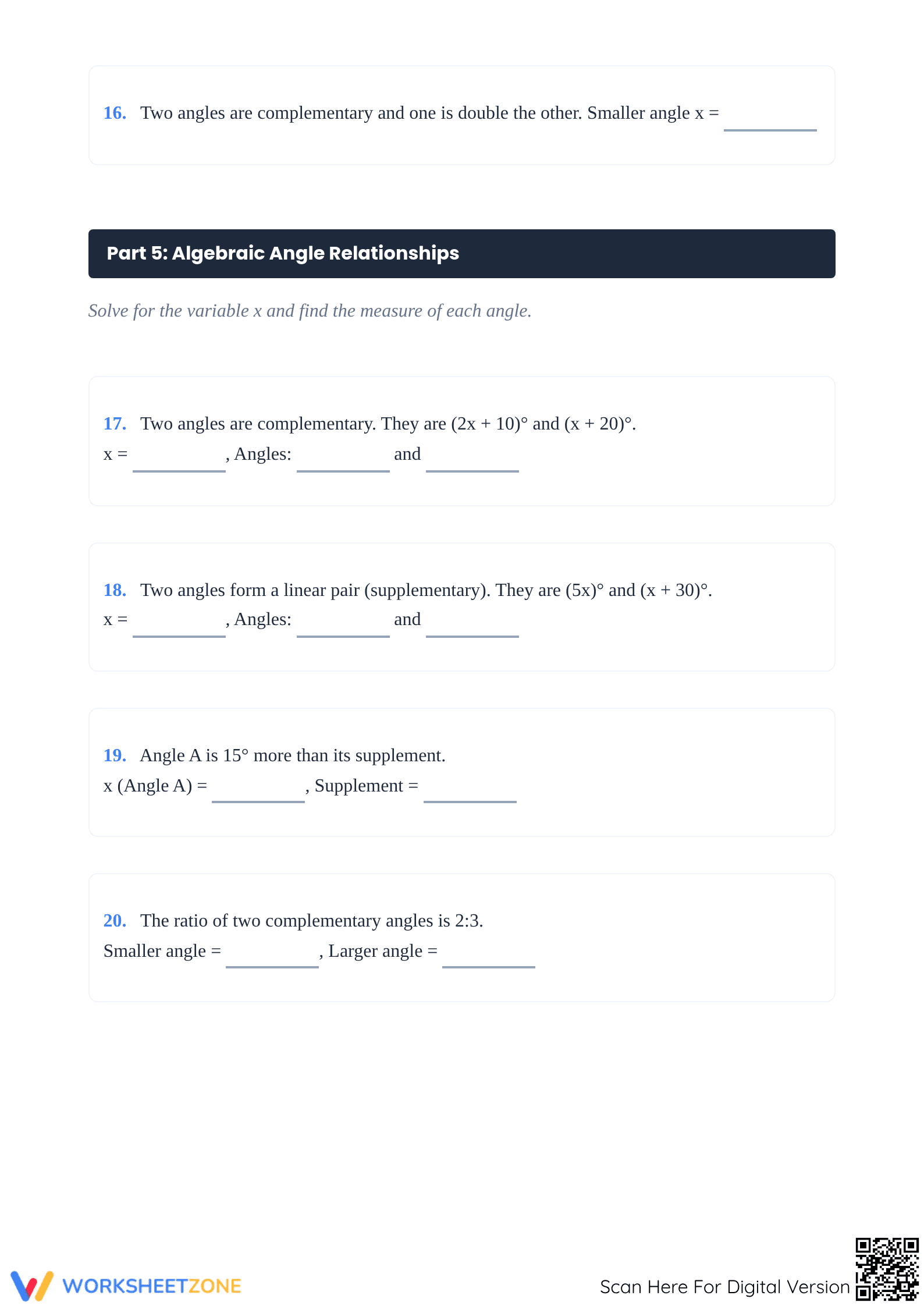 Essential Complementary and Supplementary Angles Worksheet - Page 4